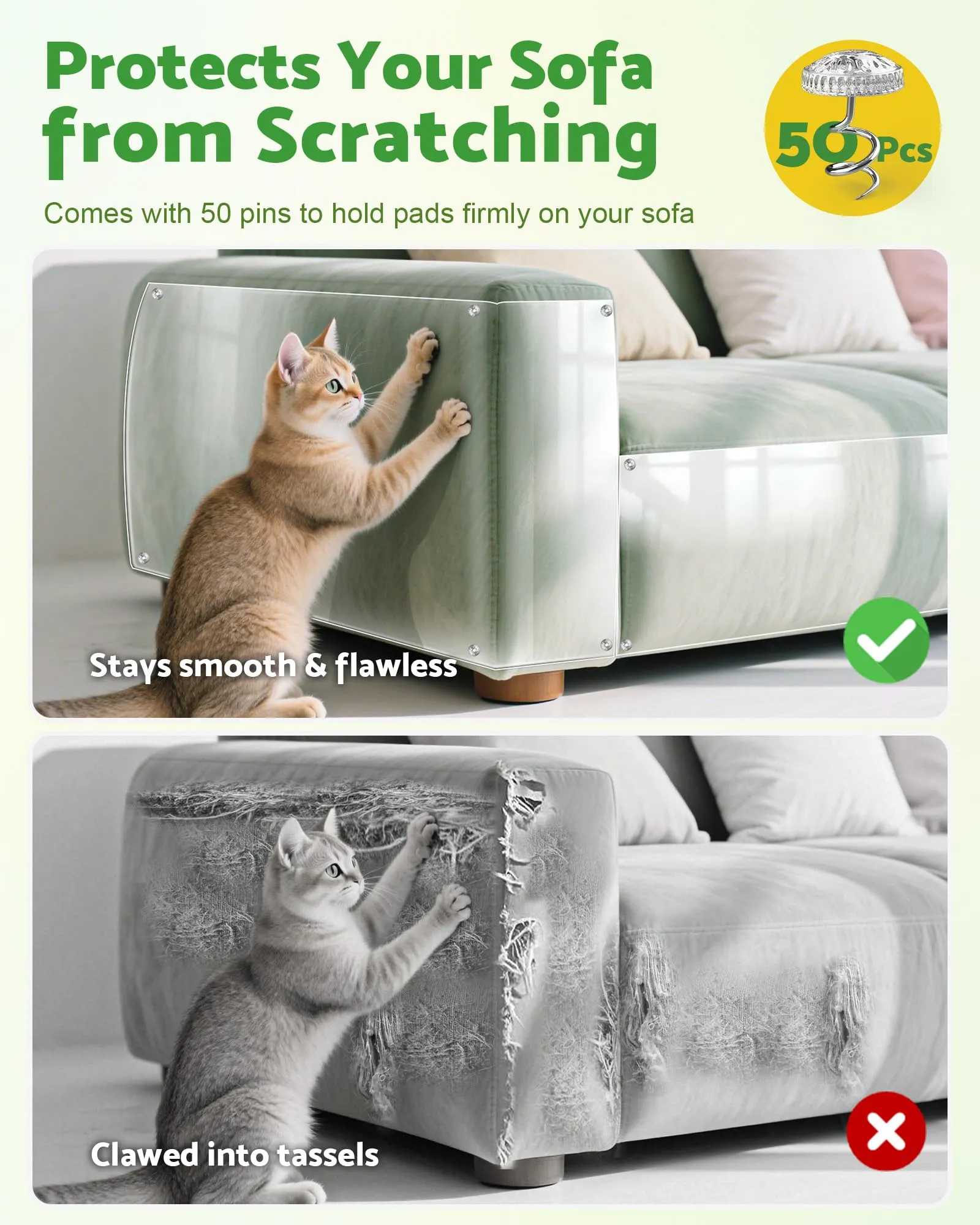 Gimars Protezione Divano Graffi Gatto 20cm x 5m – Nastro Adesivo Antigraffio Gatto Divano Trasparente per Poltrona, Porta e Parete – Protezione Artigli per Gatti e Cani - immagine 3