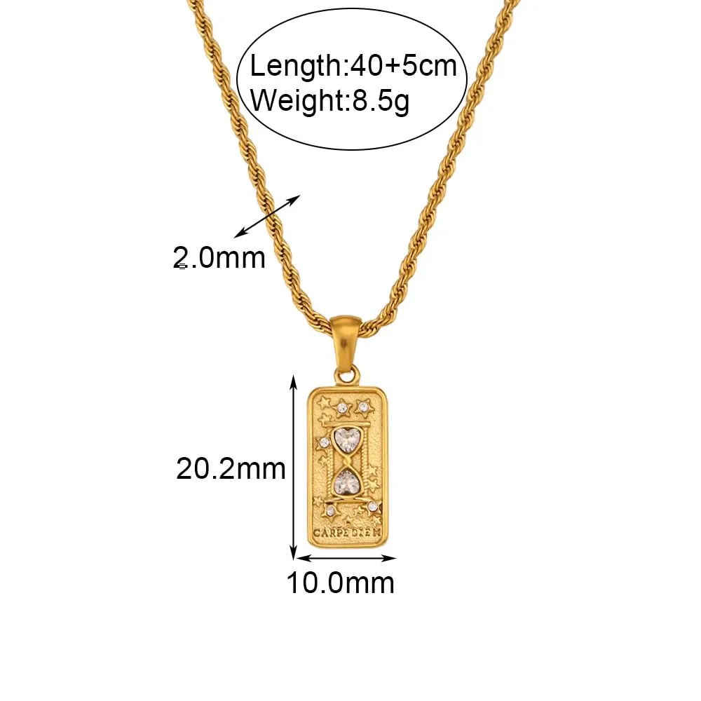 fdsmall Collana da Donna, Ciondolo a Forma di Costellazione e Carta dei Tarocchi a Doppio Lato, Oro, Acciaio Inossidabile, Zircone, Gioielli per Donne, Eine Größe, Metallo, Non pietra preziosa - immagine 6