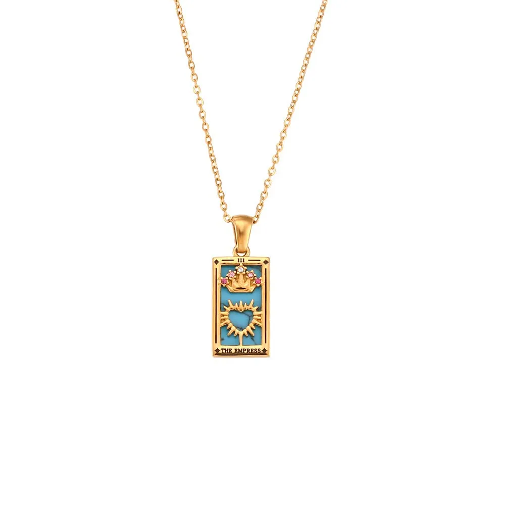 Fdsmall Collana da Donna, Ciondolo a Carta del Tarocco della Costellazione, Doppio Lato, Oro, Acciaio Inossidabile, Zircone, Gioielli per Donne, Eine Größe, Metallo, Non pietra preziosa - immagine 1