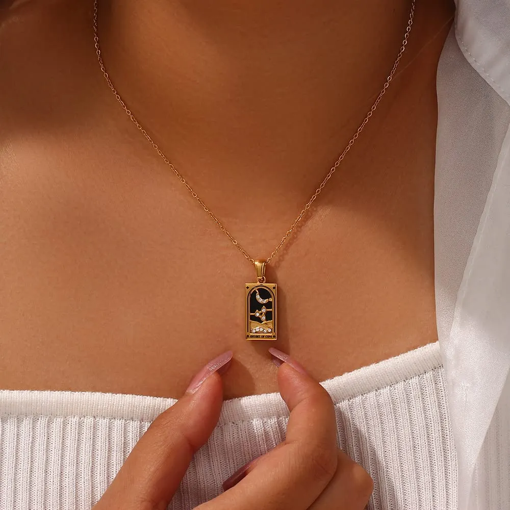 Fdsmall Collana da Donna, Ciondolo a Carta del Tarocco della Costellazione, Doppio Lato, Oro, Acciaio Inossidabile, Zircone, Gioielli per Donne, Eine Größe, Metallo, Non pietra preziosa - immagine 2