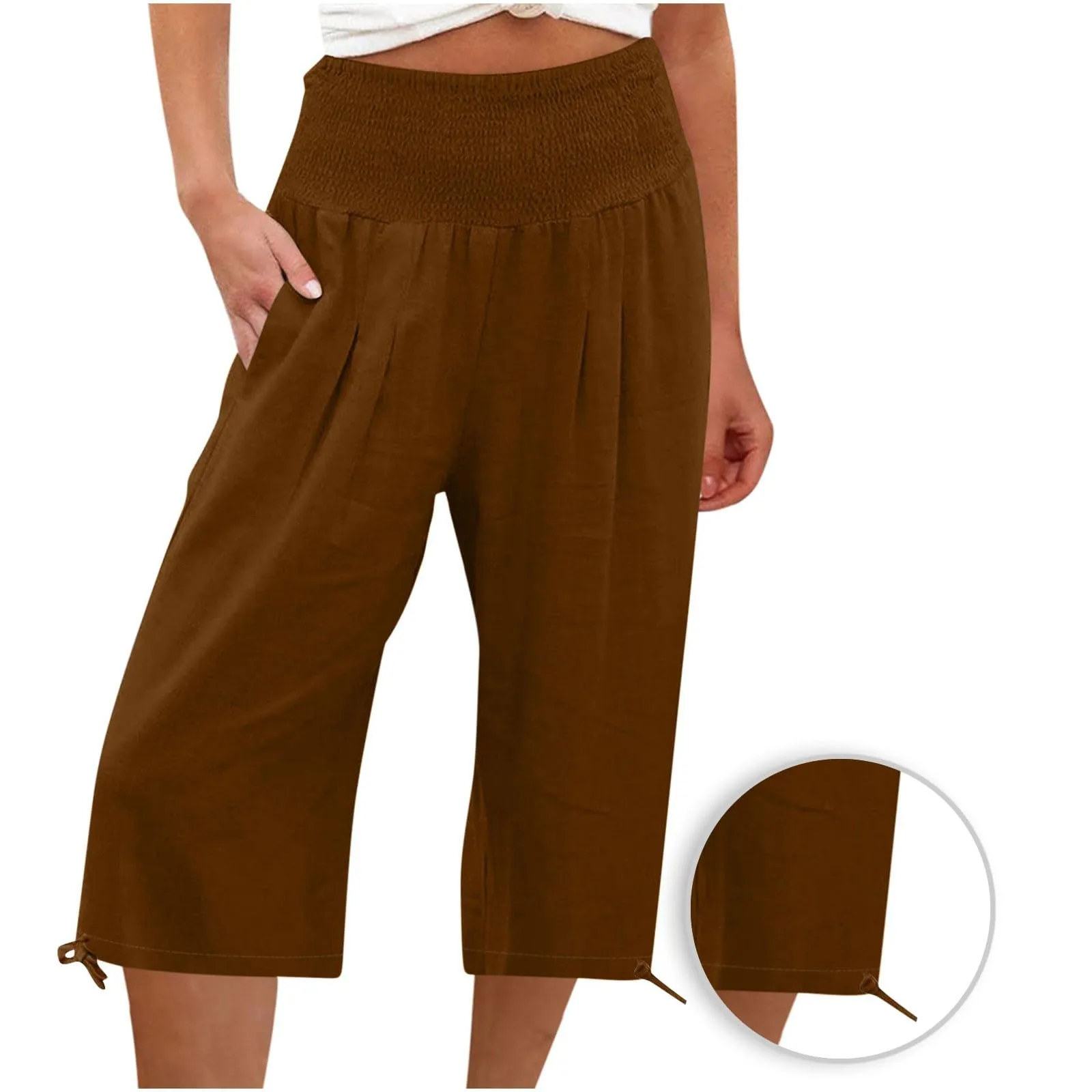 Pantaloni Capri Donna Estivi Curvy Bermuda Cotone E Lino Leggeri Da Donna Pinocchietti Capri Sportivi Casual Pantaloni Cropped Di Lino Spiaggia Pantalone Al Ginocchio Da Corsa Pants Eleganti Baggy - immagine 3