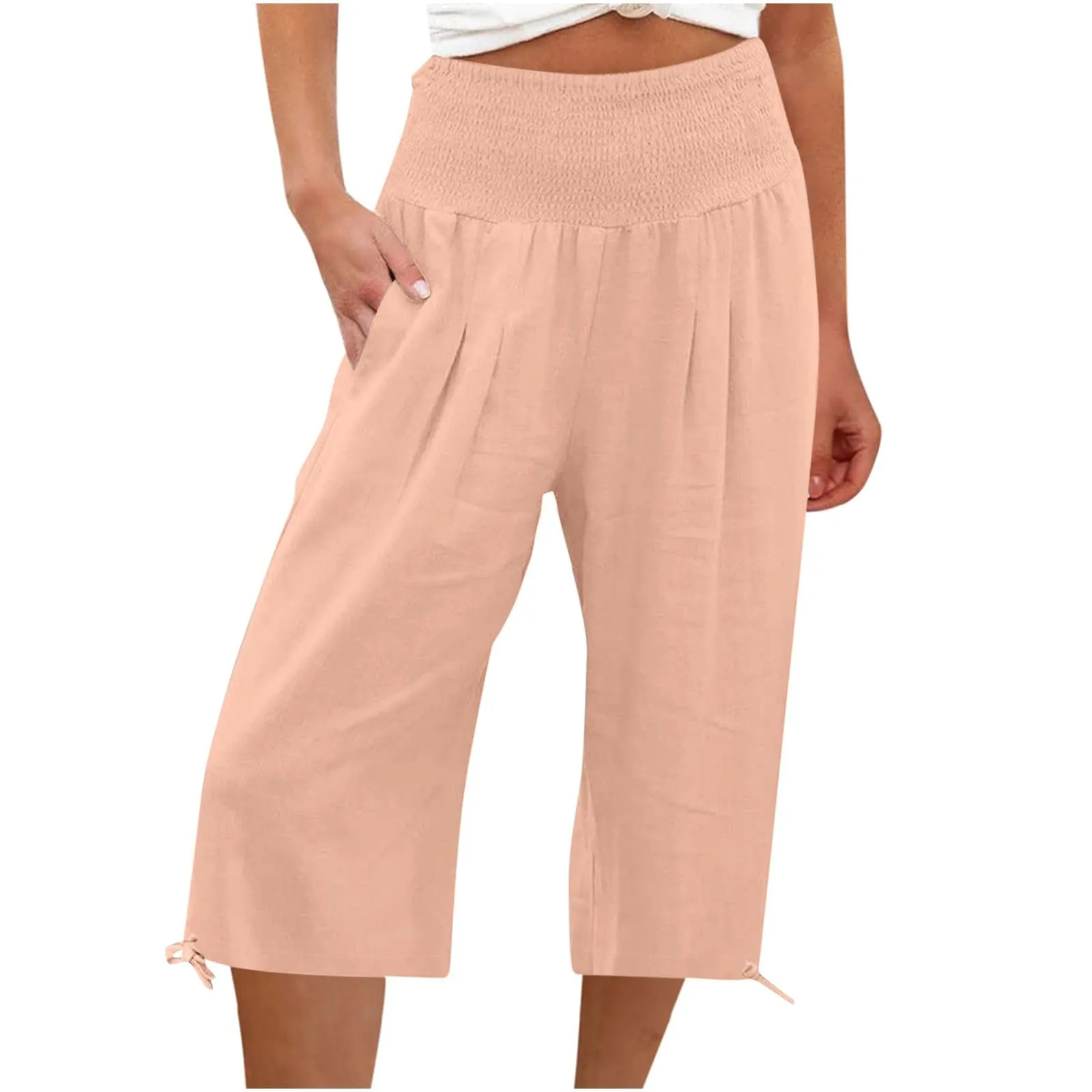 Pantaloni Capri Donna Estivi Curvy Bermuda Cotone E Lino Leggeri Da Donna Pinocchietti Capri Sportivi Casual Pantaloni Cropped Di Lino Spiaggia Pantalone Al Ginocchio Da Corsa Pants Eleganti Baggy - immagine 1