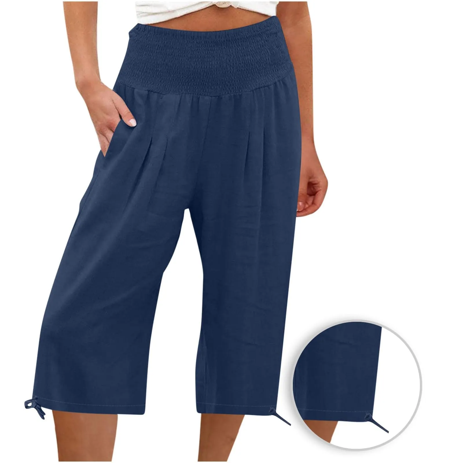Pantaloni Capri Donna Estivi Curvy Bermuda Cotone E Lino Leggeri Da Donna Pinocchietti Capri Sportivi Casual Pantaloni Cropped Di Lino Spiaggia Pantalone Al Ginocchio Da Corsa Pants Eleganti Baggy - immagine 3