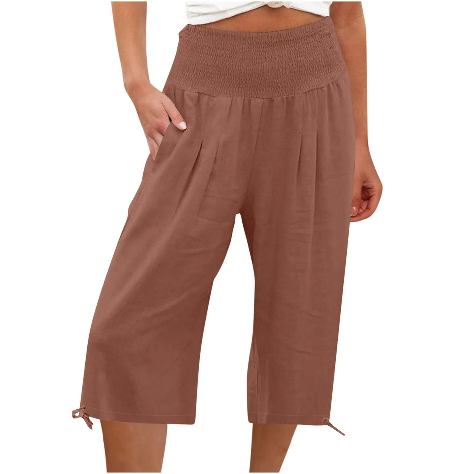 Pantaloni Capri Donna Estivi Curvy Bermuda Cotone E Lino Leggeri Da Donna Pinocchietti Capri Sportivi Casual Pantaloni Cropped Di Lino Spiaggia Pantalone Al Ginocchio Da Corsa Pants Eleganti Baggy - immagine 1