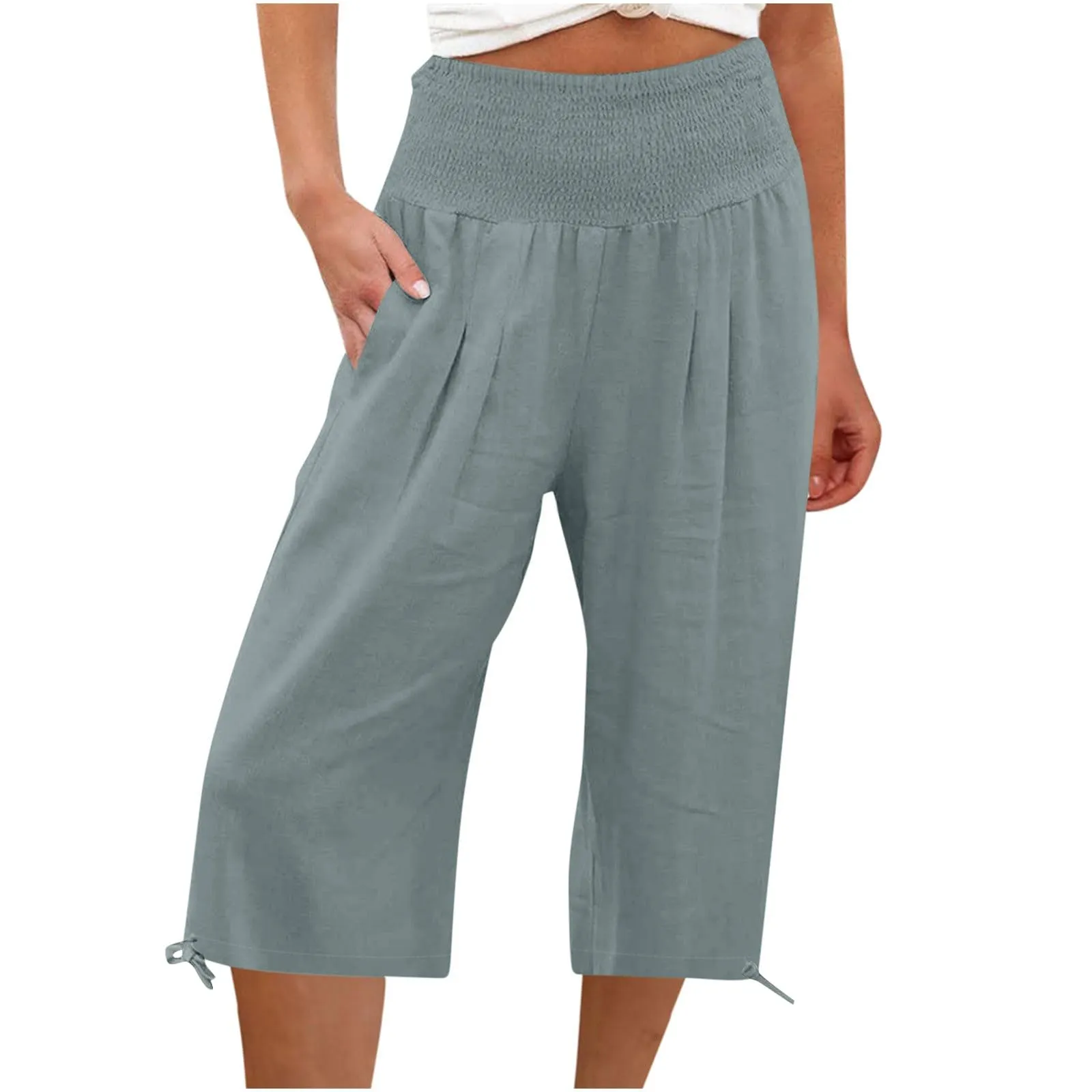 Pantaloni Capri Donna Estivi Curvy Bermuda Cotone E Lino Leggeri Da Donna Pinocchietti Capri Sportivi Casual Pantaloni Cropped Di Lino Spiaggia Pantalone Al Ginocchio Da Corsa Pants Eleganti Baggy - immagine 1