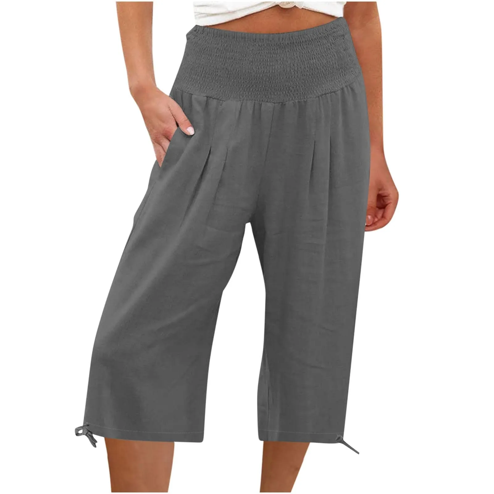 Pantaloni Capri Donna Estivi Curvy Bermuda Cotone E Lino Leggeri Da Donna Pinocchietti Capri Sportivi Casual Pantaloni Cropped Di Lino Spiaggia Pantalone Al Ginocchio Da Corsa Pants Eleganti Baggy - immagine 1