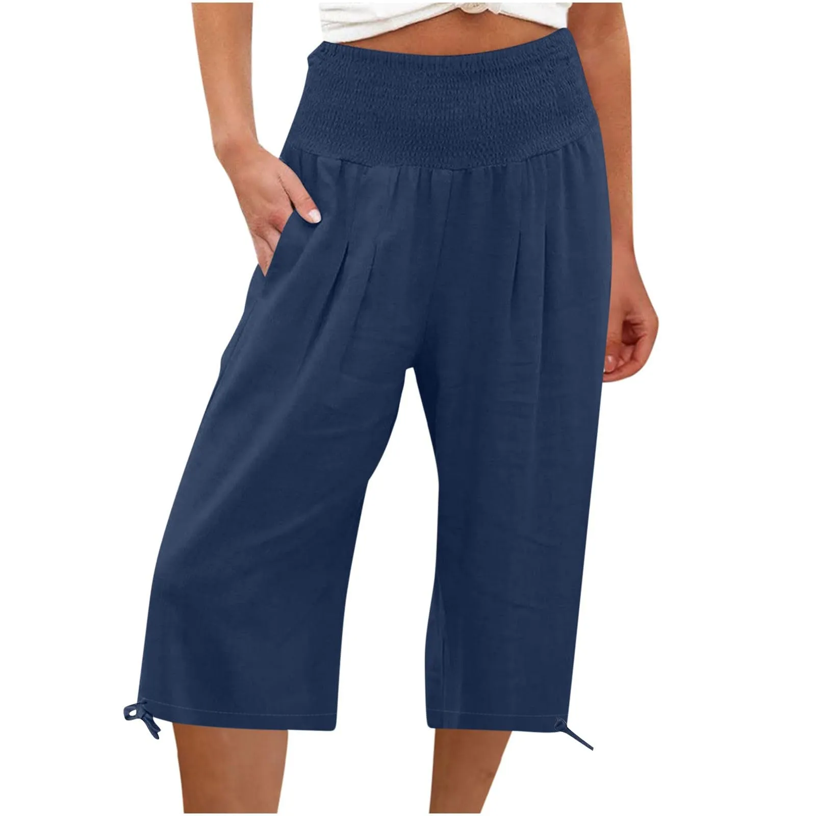 Pantaloni Capri Donna Estivi Curvy Bermuda Cotone E Lino Leggeri Da Donna Pinocchietti Capri Sportivi Casual Pantaloni Cropped Di Lino Spiaggia Pantalone Al Ginocchio Da Corsa Pants Eleganti Baggy - immagine 1