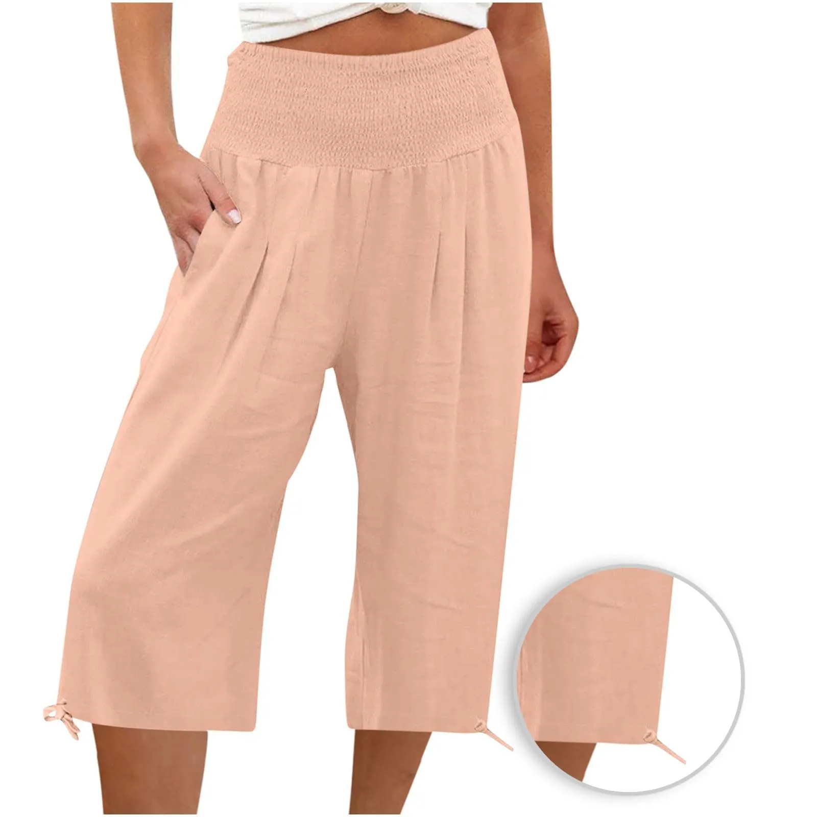 Pantaloni Capri Donna Estivi Curvy Bermuda Cotone E Lino Leggeri Da Donna Pinocchietti Capri Sportivi Casual Pantaloni Cropped Di Lino Spiaggia Pantalone Al Ginocchio Da Corsa Pants Eleganti Baggy - immagine 3
