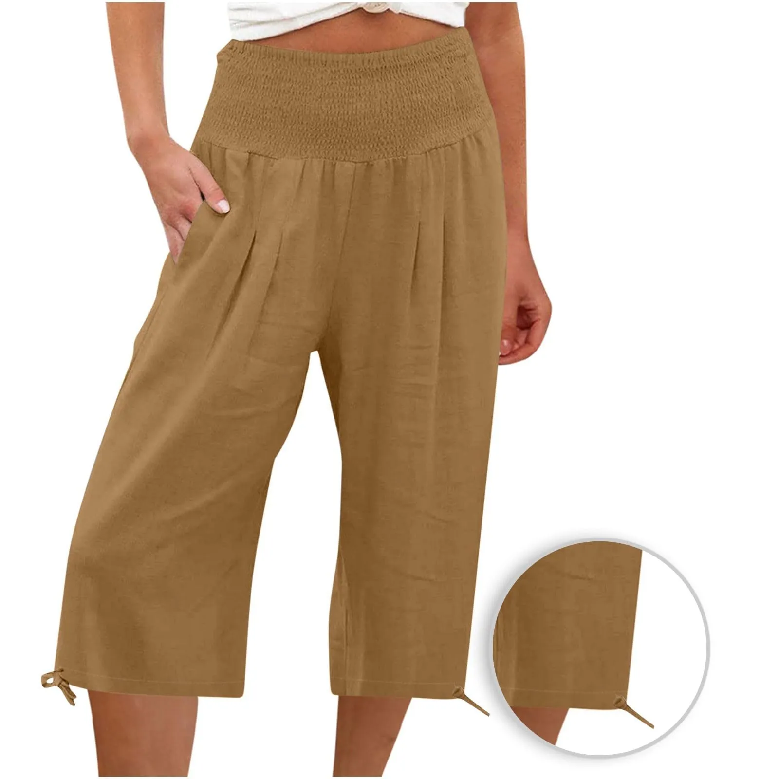Pantaloni Capri Donna Estivi Curvy Bermuda Cotone E Lino Leggeri Da Donna Pinocchietti Capri Sportivi Casual Pantaloni Cropped Di Lino Spiaggia Pantalone Al Ginocchio Da Corsa Pants Eleganti Baggy - immagine 3