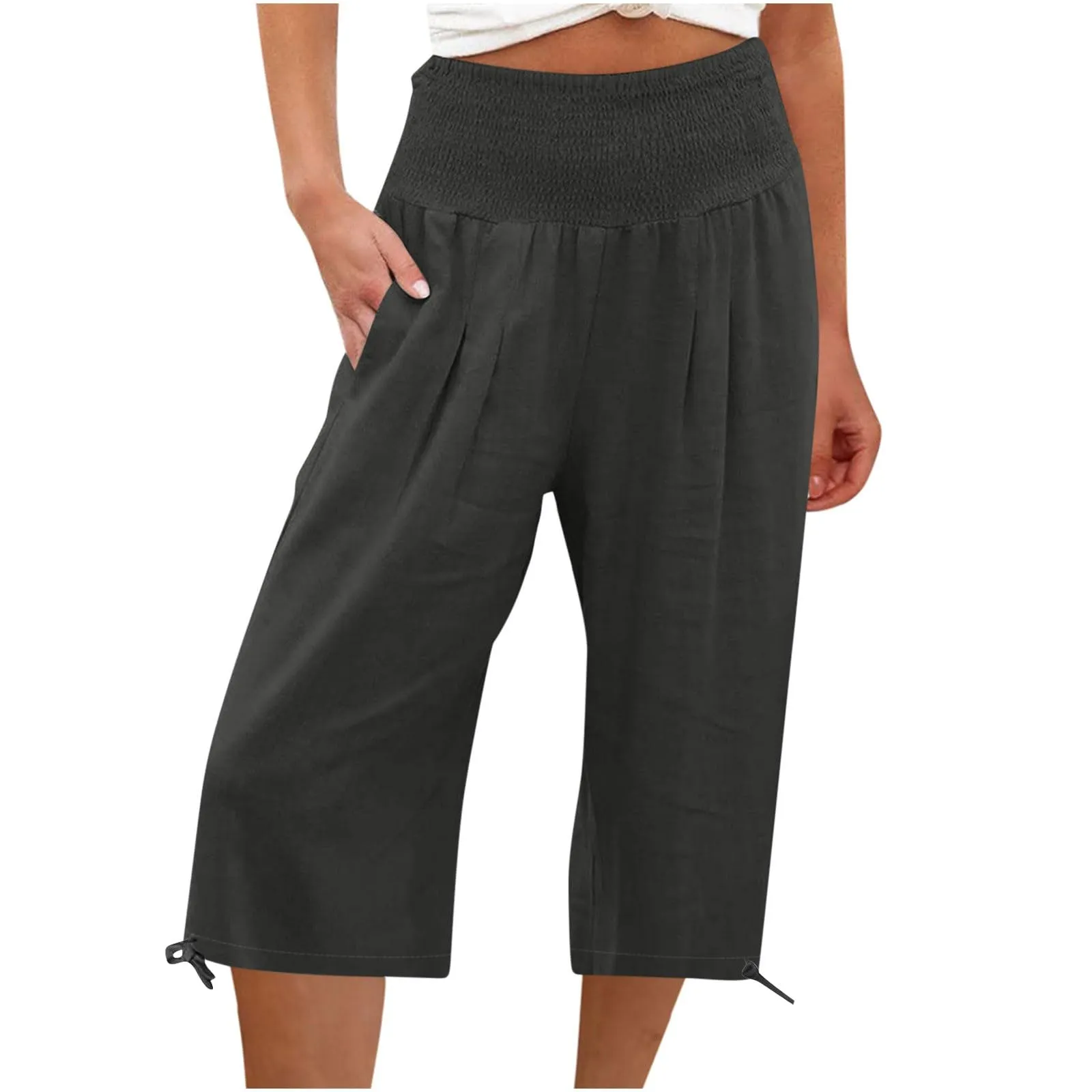 Pantaloni Capri Donna Estivi Curvy Bermuda Cotone E Lino Leggeri Da Donna Pinocchietti Capri Sportivi Casual Pantaloni Cropped Di Lino Spiaggia Pantalone Al Ginocchio Da Corsa Pants Eleganti Baggy - immagine 1
