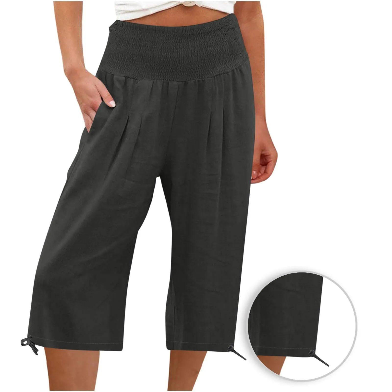 Pantaloni Capri Donna Estivi Curvy Bermuda Cotone E Lino Leggeri Da Donna Pinocchietti Capri Sportivi Casual Pantaloni Cropped Di Lino Spiaggia Pantalone Al Ginocchio Da Corsa Pants Eleganti Baggy - immagine 3