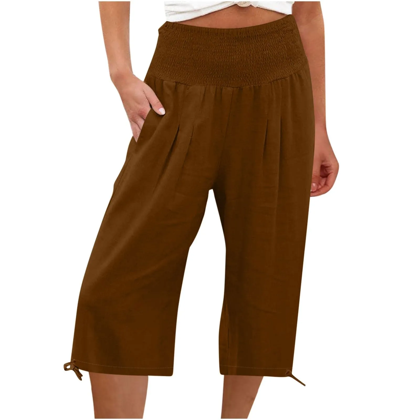 Pantaloni Capri Donna Estivi Curvy Bermuda Cotone E Lino Leggeri Da Donna Pinocchietti Capri Sportivi Casual Pantaloni Cropped Di Lino Spiaggia Pantalone Al Ginocchio Da Corsa Pants Eleganti Baggy - immagine 1