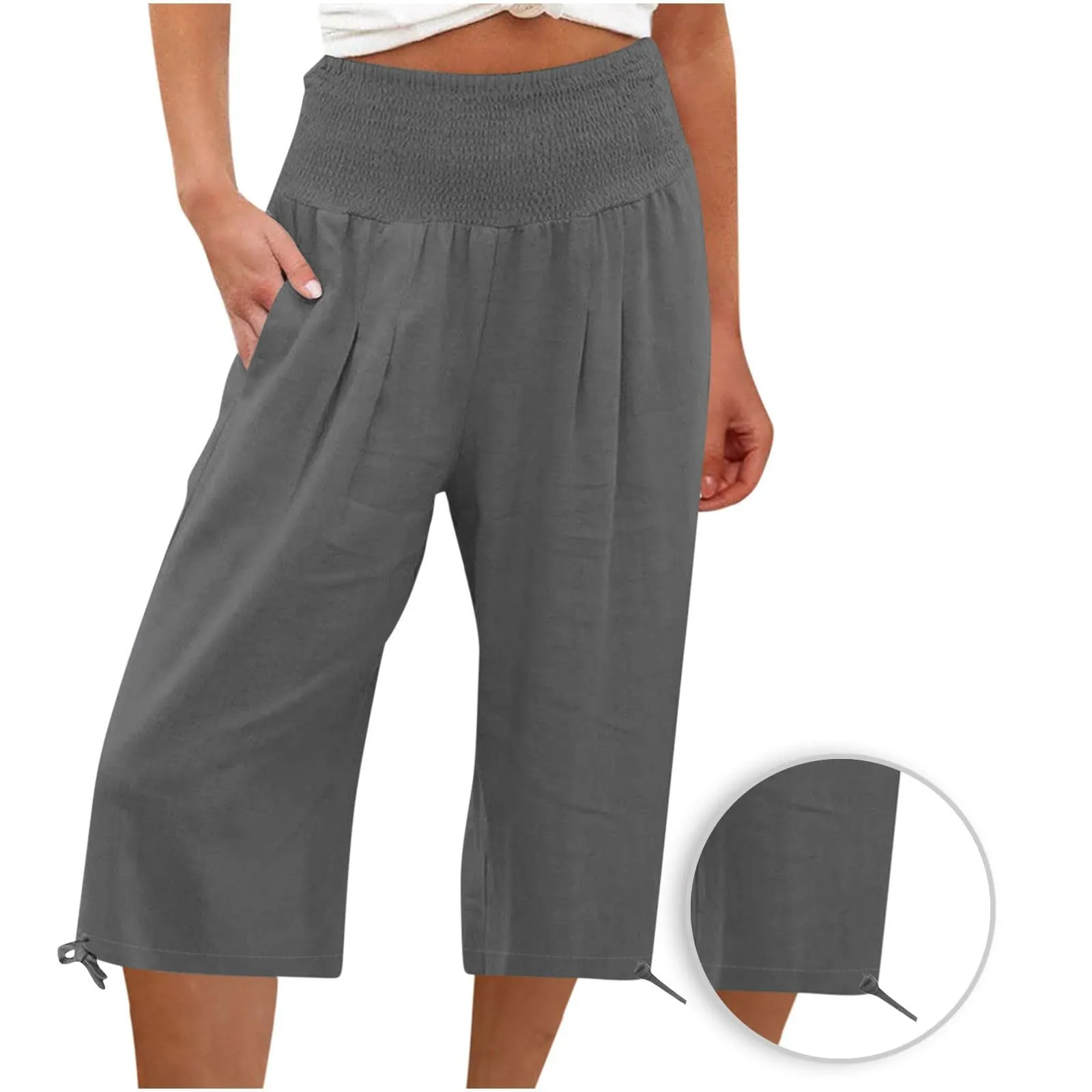 Pantaloni Capri Donna Estivi Curvy Bermuda Cotone E Lino Leggeri Da Donna Pinocchietti Capri Sportivi Casual Pantaloni Cropped Di Lino Spiaggia Pantalone Al Ginocchio Da Corsa Pants Eleganti Baggy - immagine 3