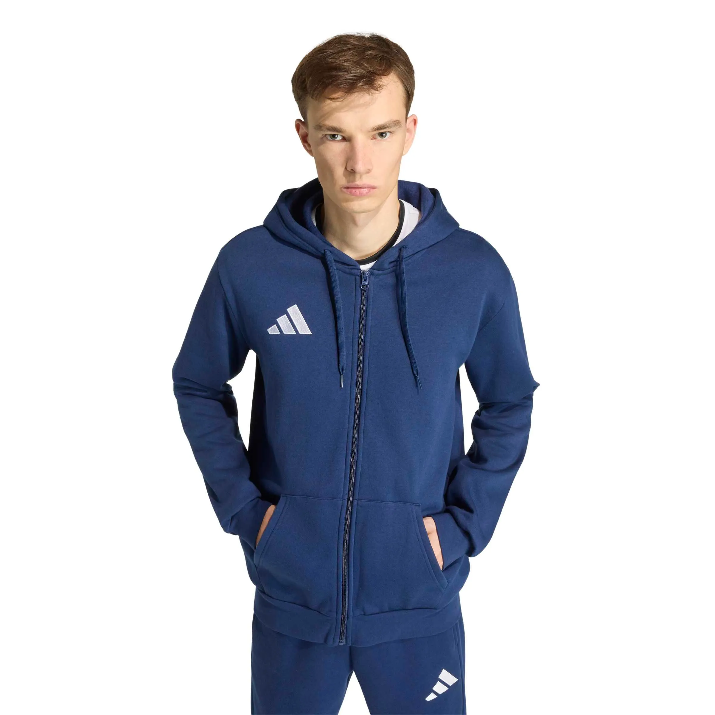 adidas Uomo Entrada26 Full Zip Hoodie Sweatshirt, Team Navy Blue 2/White, L - immagine 6