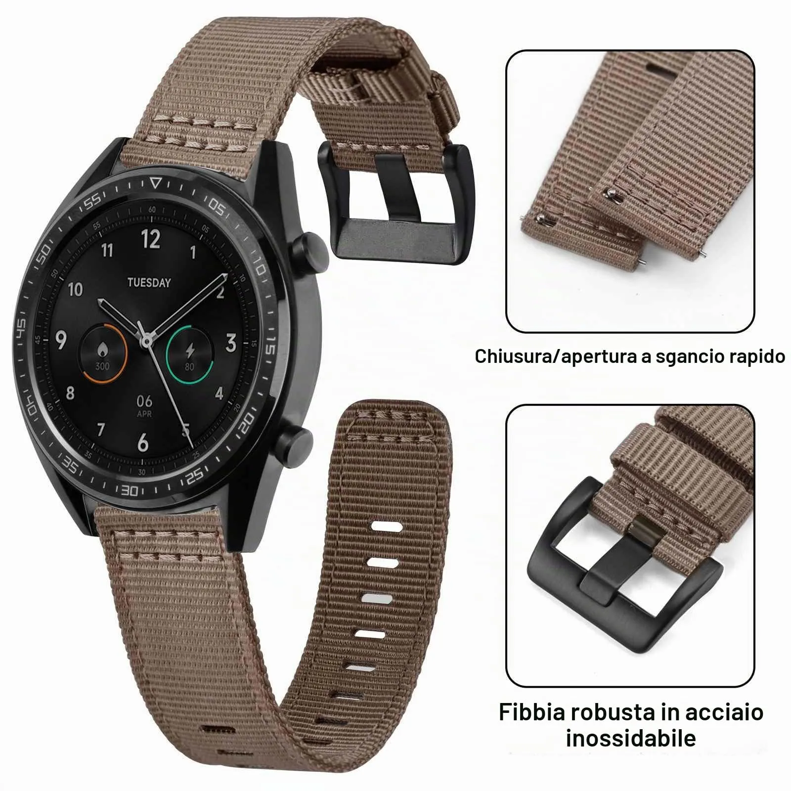 ANNEFIT Cinturino Orologio Nylon 20mm con Fibbia Nera, Cinturini per Orologi Militari a Sgancio Rapido per Uomo Donna (Marrone) - immagine 3