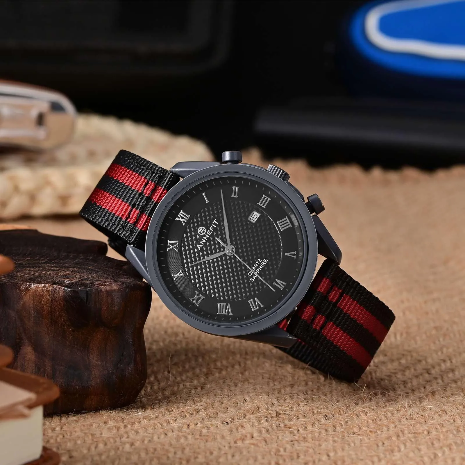 ANNEFIT Cinturino Orologio Nylon 20mm con Fibbia Nera, Cinturini per Orologi Militari a Sgancio Rapido per Uomo Donna (Nero/Rosso) - immagine 7