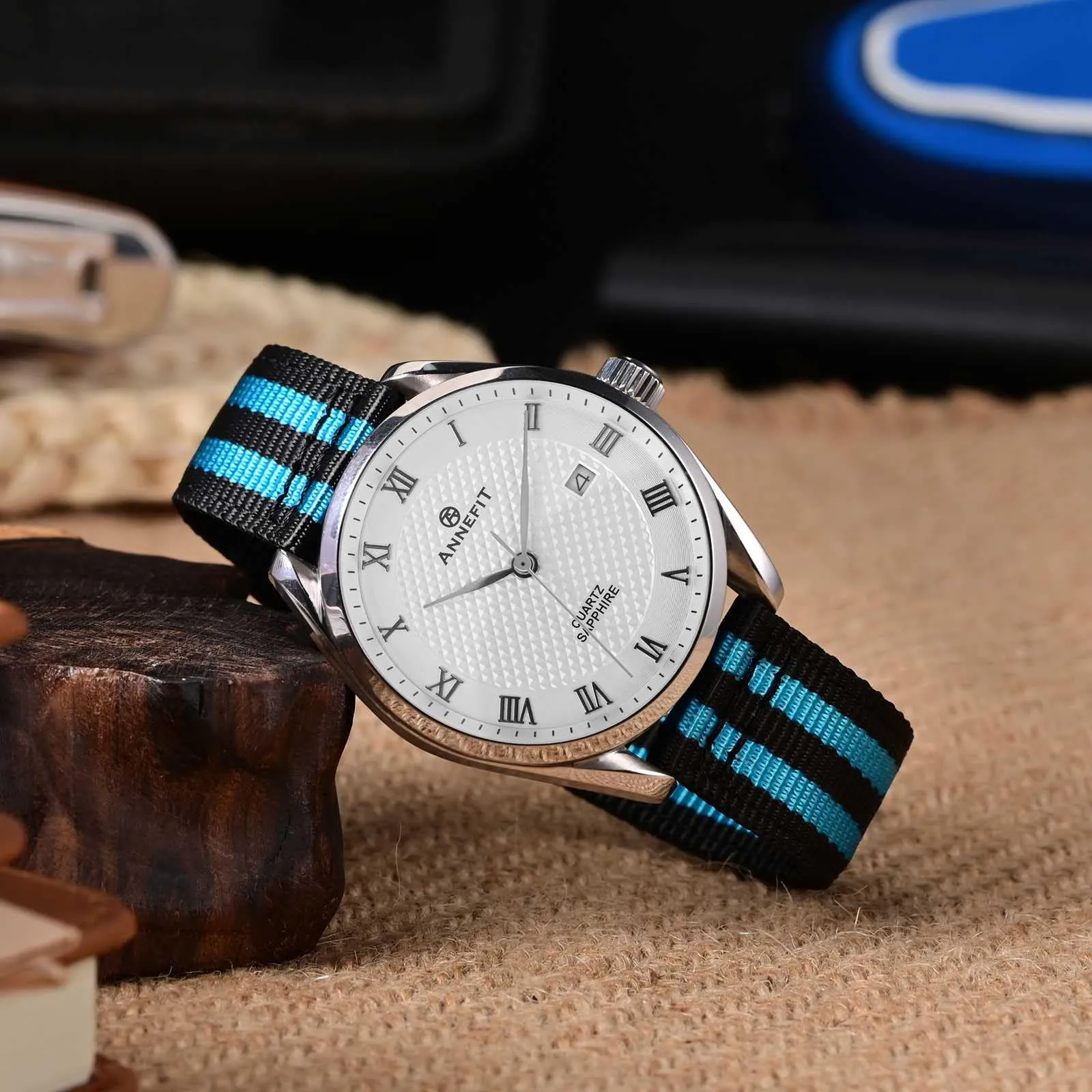 ANNEFIT Cinturino Orologio Nylon 20mm, Cinturini per Orologi Militari a Sgancio Rapido per Uomo Donna (Nero/Blu) - immagine 7