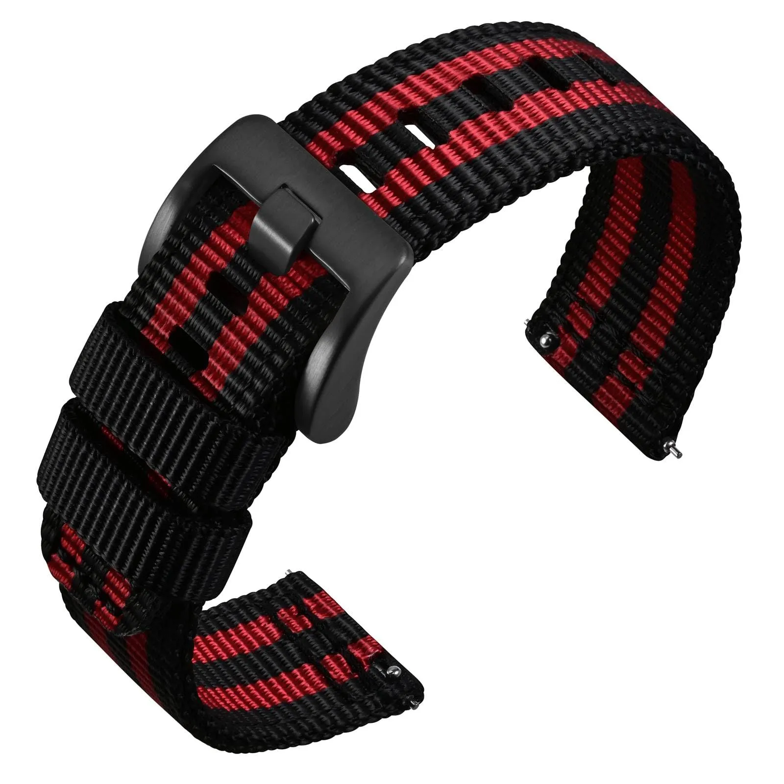 ANNEFIT Cinturino Orologio Nylon 18mm con Fibbia Nera, Cinturini per Orologi Militari a Sgancio Rapido per Uomo Donna (Nero/Rosso) - immagine 1