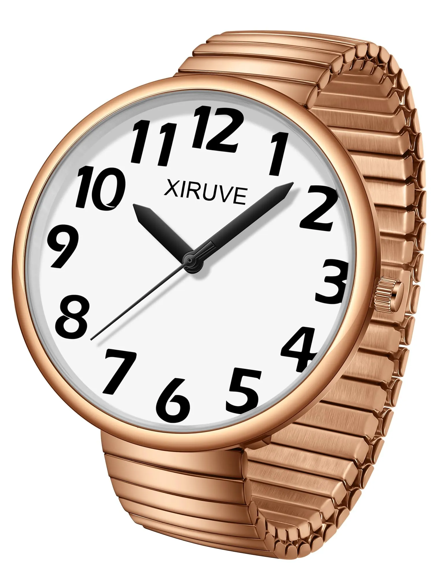 XIRUVE Donna Uomo Facile Lettura Numeri Grandi Quadrante Grande Cinturino Elastico Orologio da Polso Quarzo in Acciaio Inossidabile - immagine 1