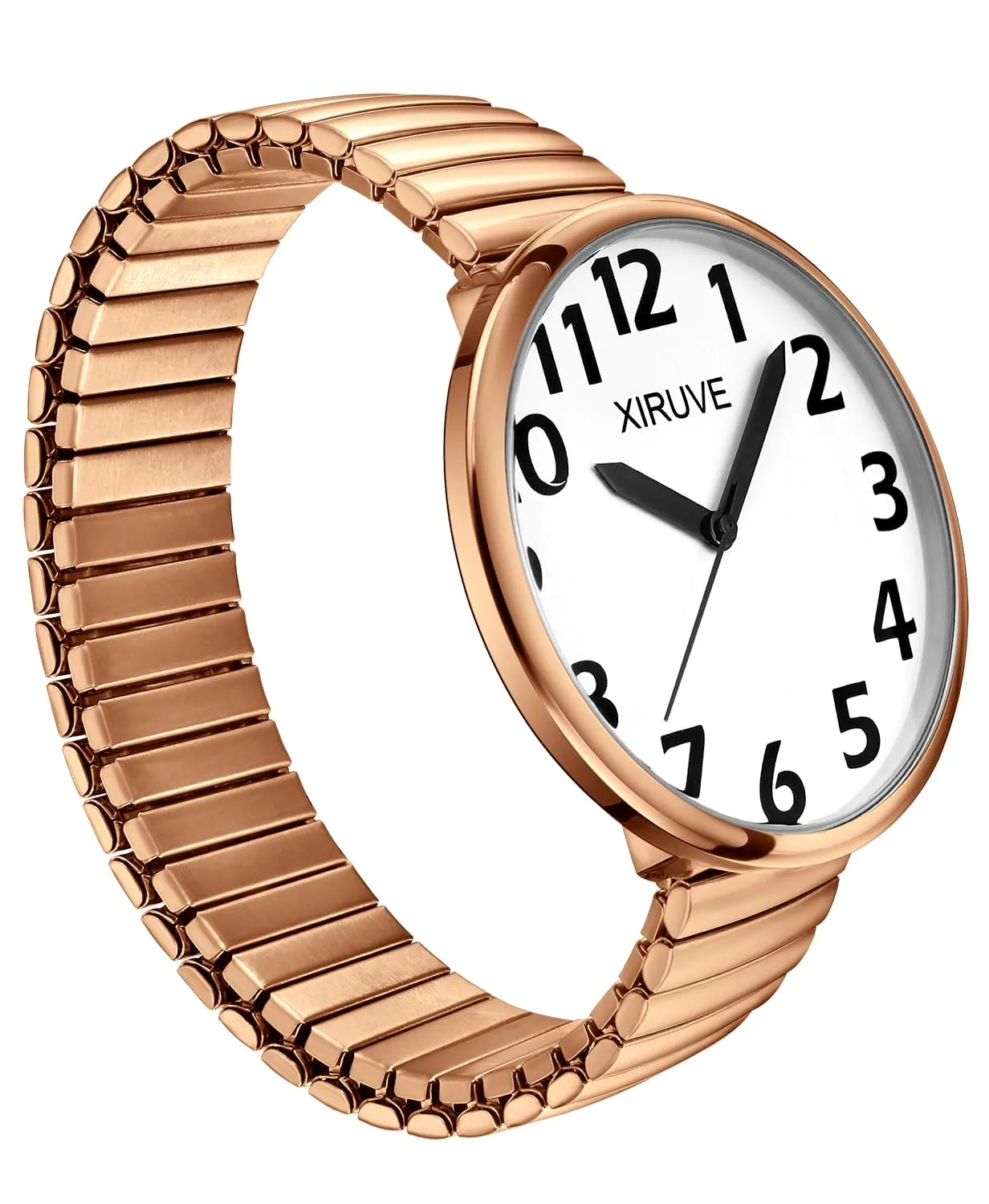 XIRUVE Donna Uomo Facile Lettura Numeri Grandi Quadrante Grande Cinturino Elastico Orologio da Polso Quarzo in Acciaio Inossidabile - immagine 2