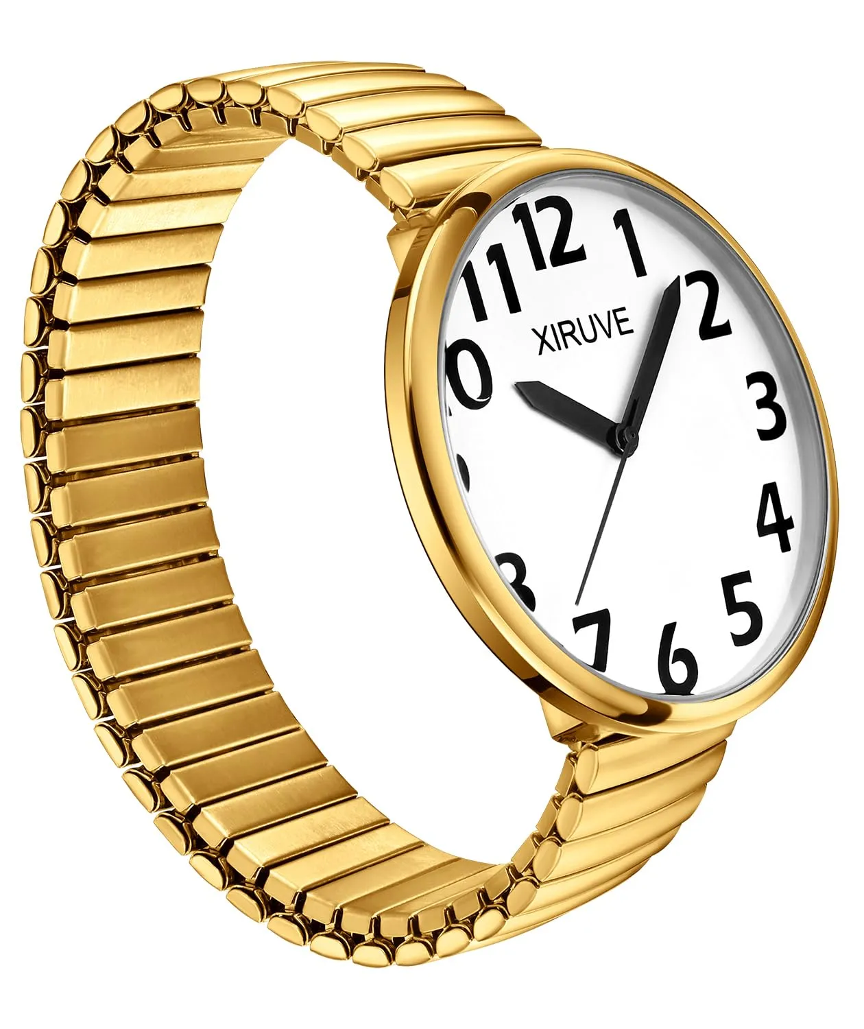 XIRUVE Donna Uomo Facile Lettura Numeri Grandi Quadrante Grande Cinturino Elastico Orologio da Polso Quarzo in Acciaio Inossidabile - immagine 2