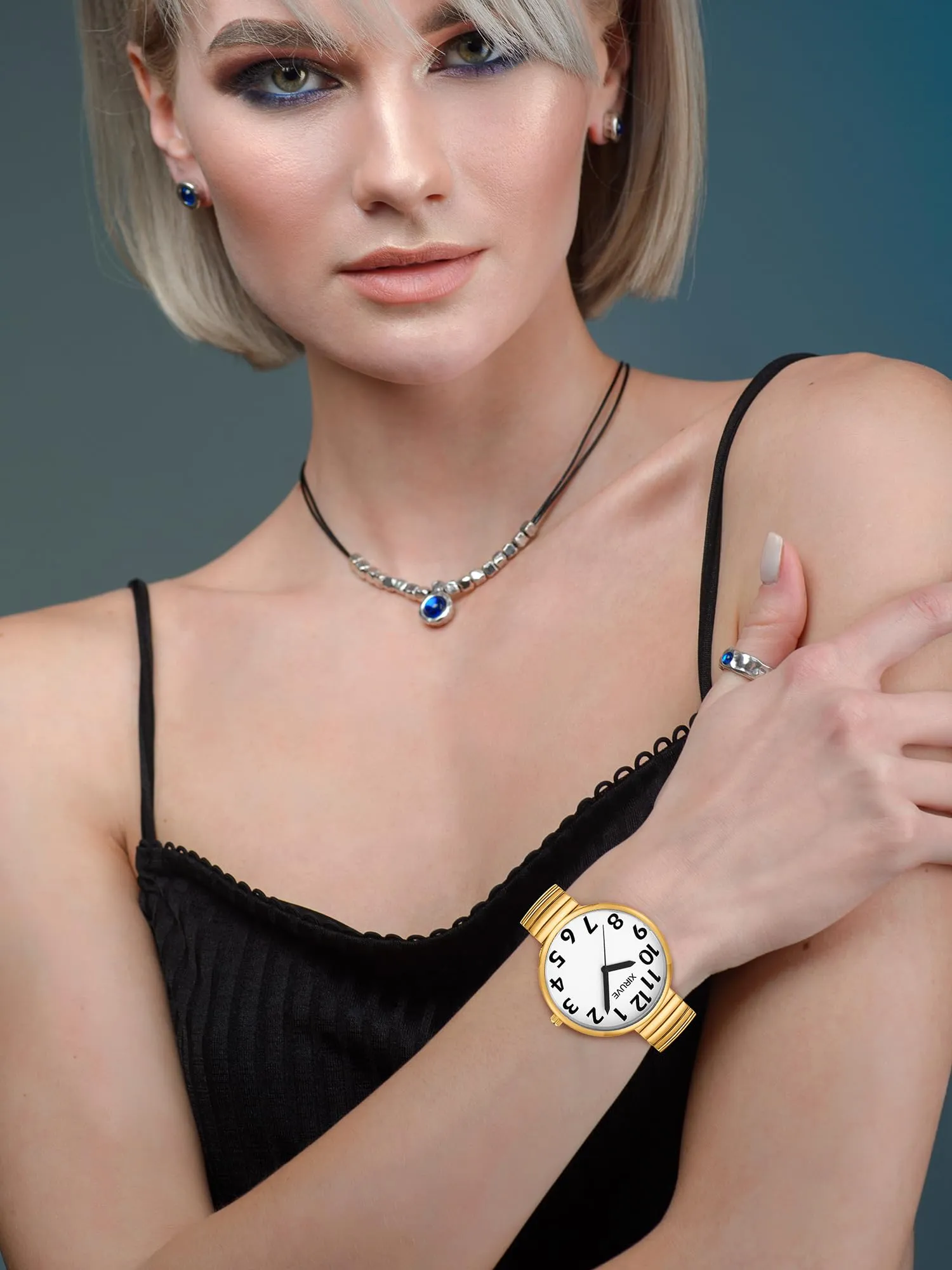 XIRUVE Donna Uomo Facile Lettura Numeri Grandi Quadrante Grande Cinturino Elastico Orologio da Polso Quarzo in Acciaio Inossidabile - immagine 5