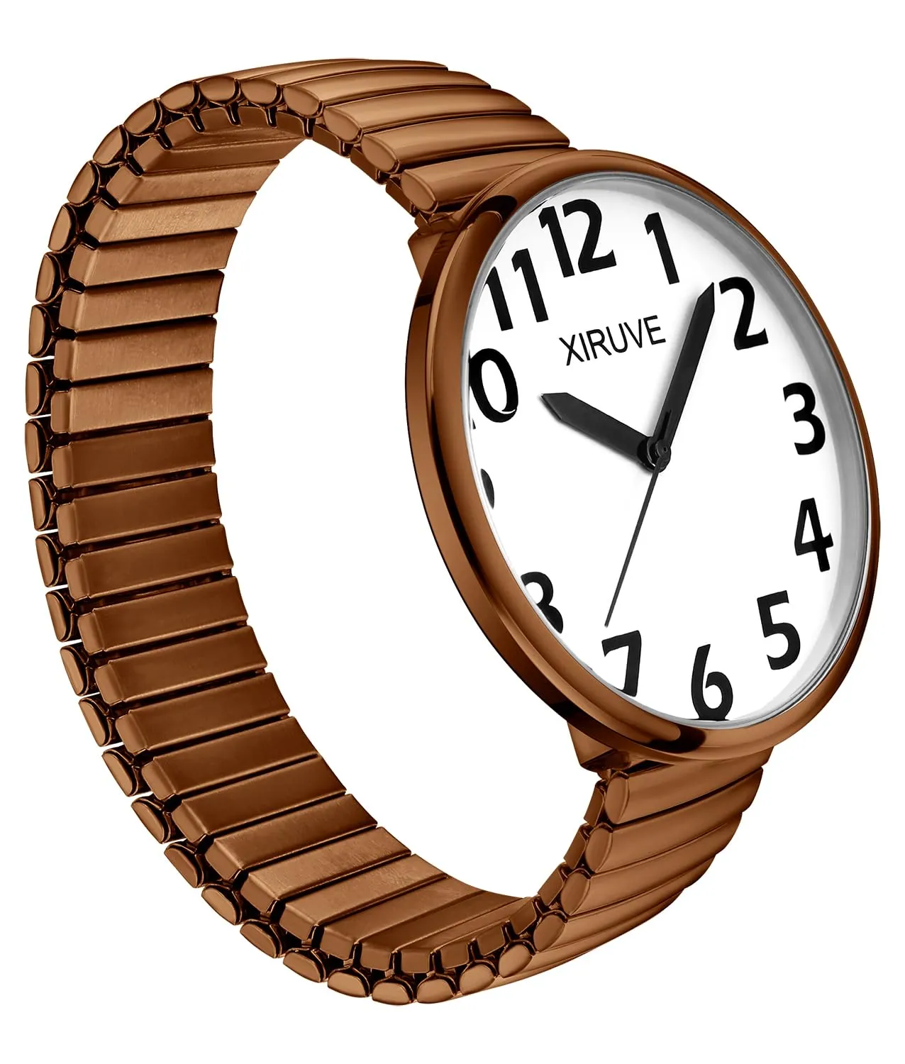 XIRUVE Donna Uomo Facile Lettura Numeri Grandi Quadrante Grande Cinturino Elastico Orologio da Polso Quarzo in Acciaio Inossidabile - immagine 2