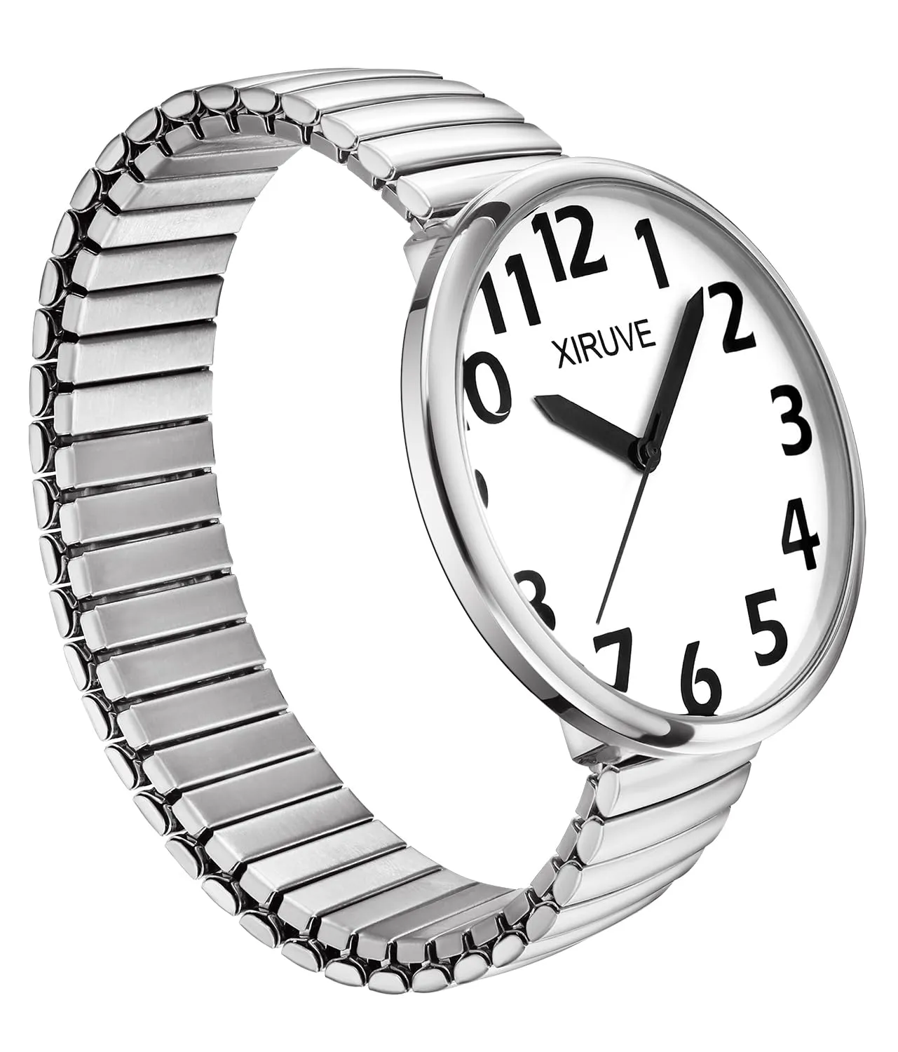 XIRUVE Donna Uomo Facile Lettura Numeri Grandi Quadrante Grande Cinturino Elastico Orologio da Polso Quarzo in Acciaio Inossidabile - immagine 2