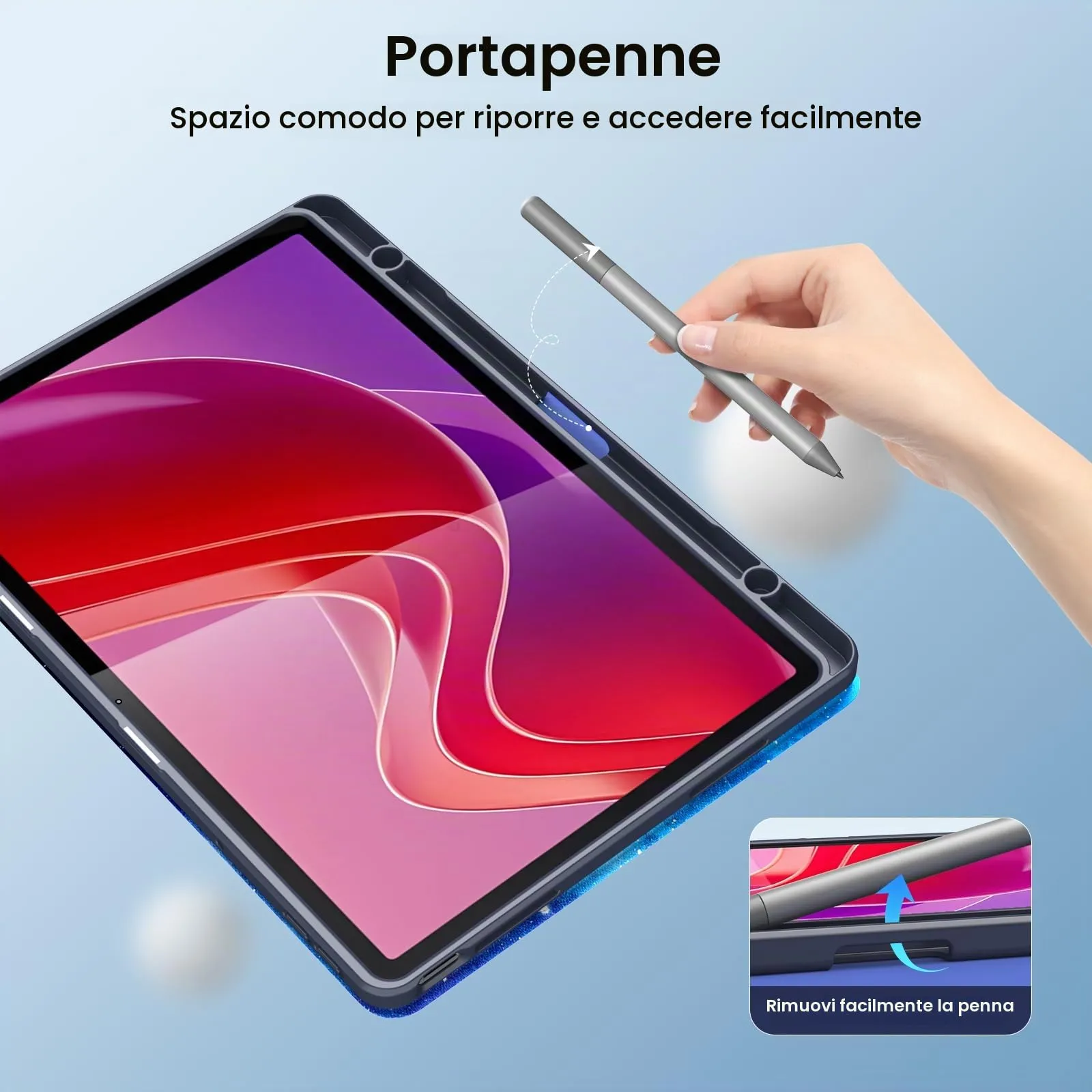 MoKo Cover per Lenovo Tab M11 2024 (TB330FU/TB330XU) 11" con Porta Penna,Custodia Ultrasottile Trifold Stand Case Auto Sveglia/Sonno,Cover Protettiva con Retro Trasparente per Lenovo, CieloStellatoBlu - immagine 3