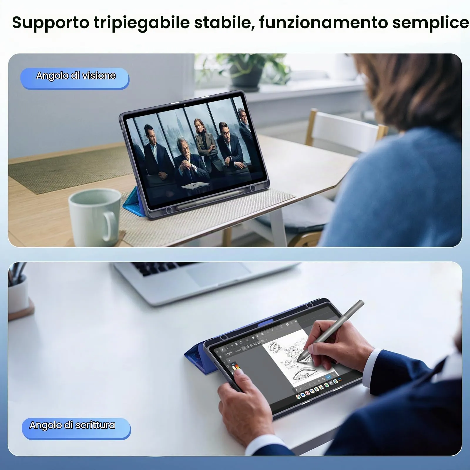 MoKo Cover per Lenovo Tab M11 2024 (TB330FU/TB330XU) 11" con Porta Penna,Custodia Ultrasottile Trifold Stand Case Auto Sveglia/Sonno,Cover Protettiva con Retro Trasparente per Lenovo, CieloStellatoBlu - immagine 5