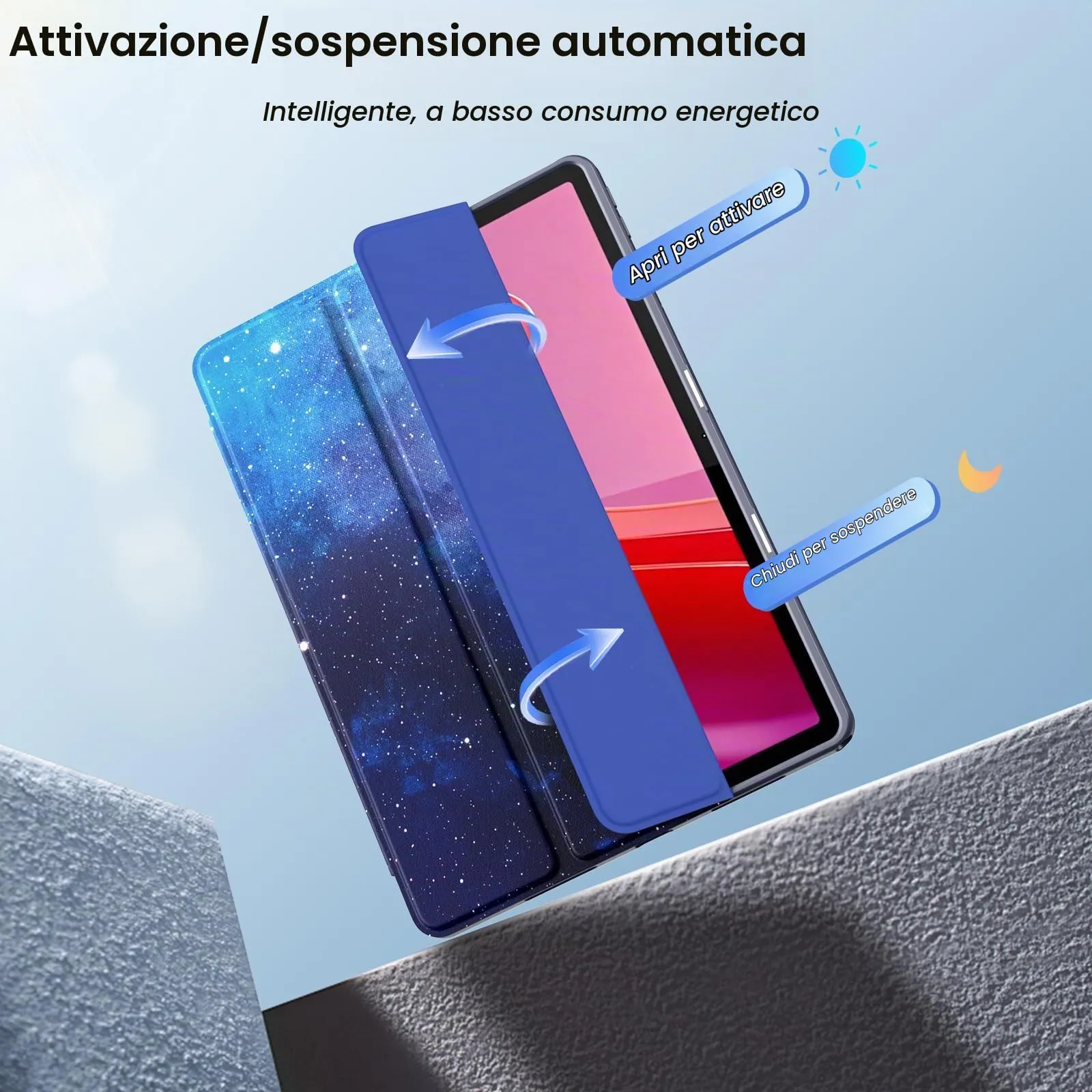 MoKo Cover per Lenovo Tab M11 2024 (TB330FU/TB330XU) 11" con Porta Penna,Custodia Ultrasottile Trifold Stand Case Auto Sveglia/Sonno,Cover Protettiva con Retro Trasparente per Lenovo, CieloStellatoBlu - immagine 6