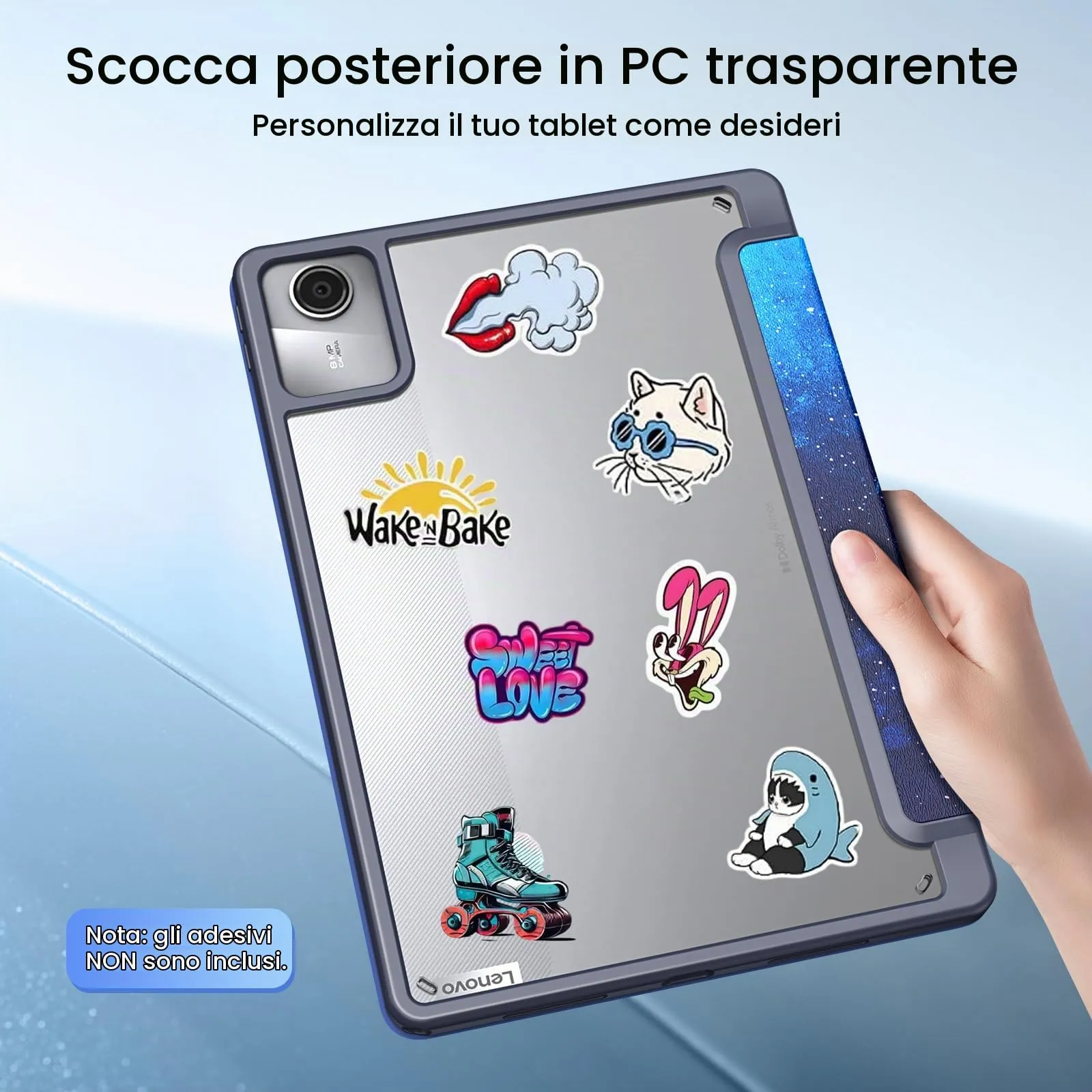 MoKo Cover per Lenovo Tab M11 2024 (TB330FU/TB330XU) 11" con Porta Penna,Custodia Ultrasottile Trifold Stand Case Auto Sveglia/Sonno,Cover Protettiva con Retro Trasparente per Lenovo, CieloStellatoBlu - immagine 7