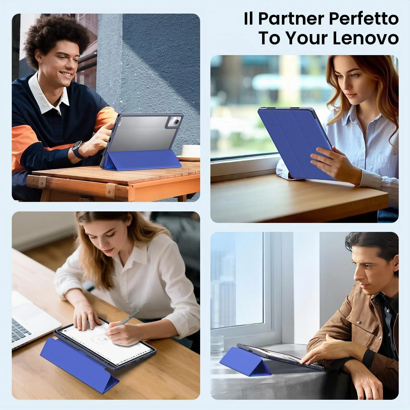 MoKo Cover per Lenovo Tab M11 2024 (TB330FU/TB330XU) 11" con Porta Penna,Custodia Ultrasottile Trifold Stand Case Auto Sveglia/Sonno,Cover Protettiva con Retro Trasparente per Lenovo, CieloStellatoBlu - immagine 8