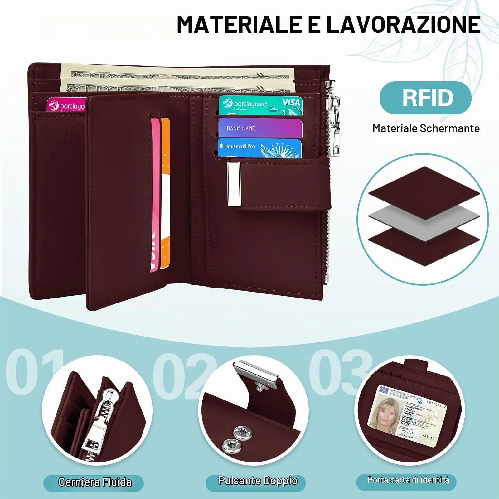 Faneam Cartera Pequeña Mujer de Piel, RFID, 12 Tarjetas y Caja Regalo - immagine 2