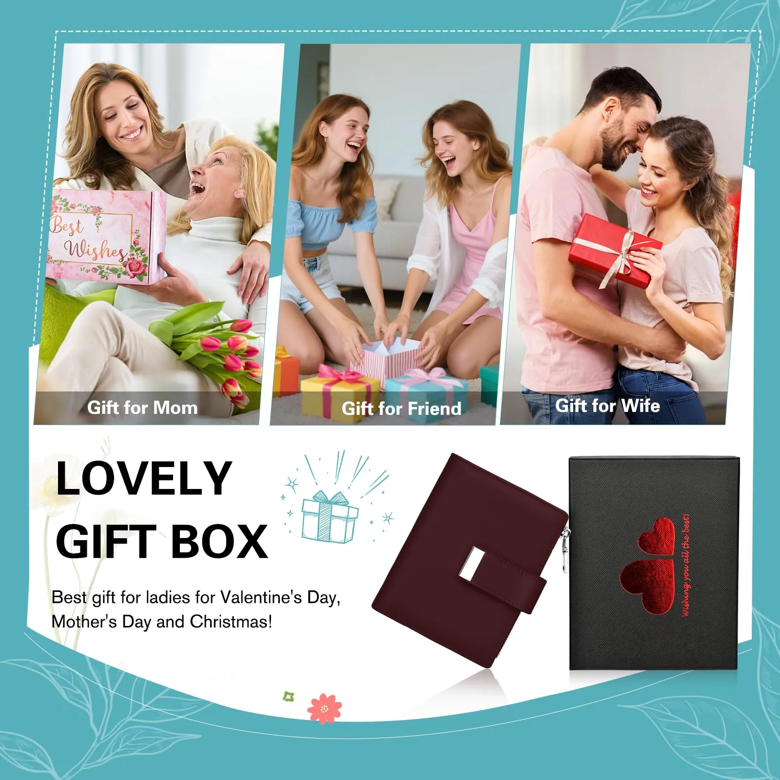 Faneam Cartera Pequeña Mujer de Piel, RFID, 12 Tarjetas y Caja Regalo - immagine 6