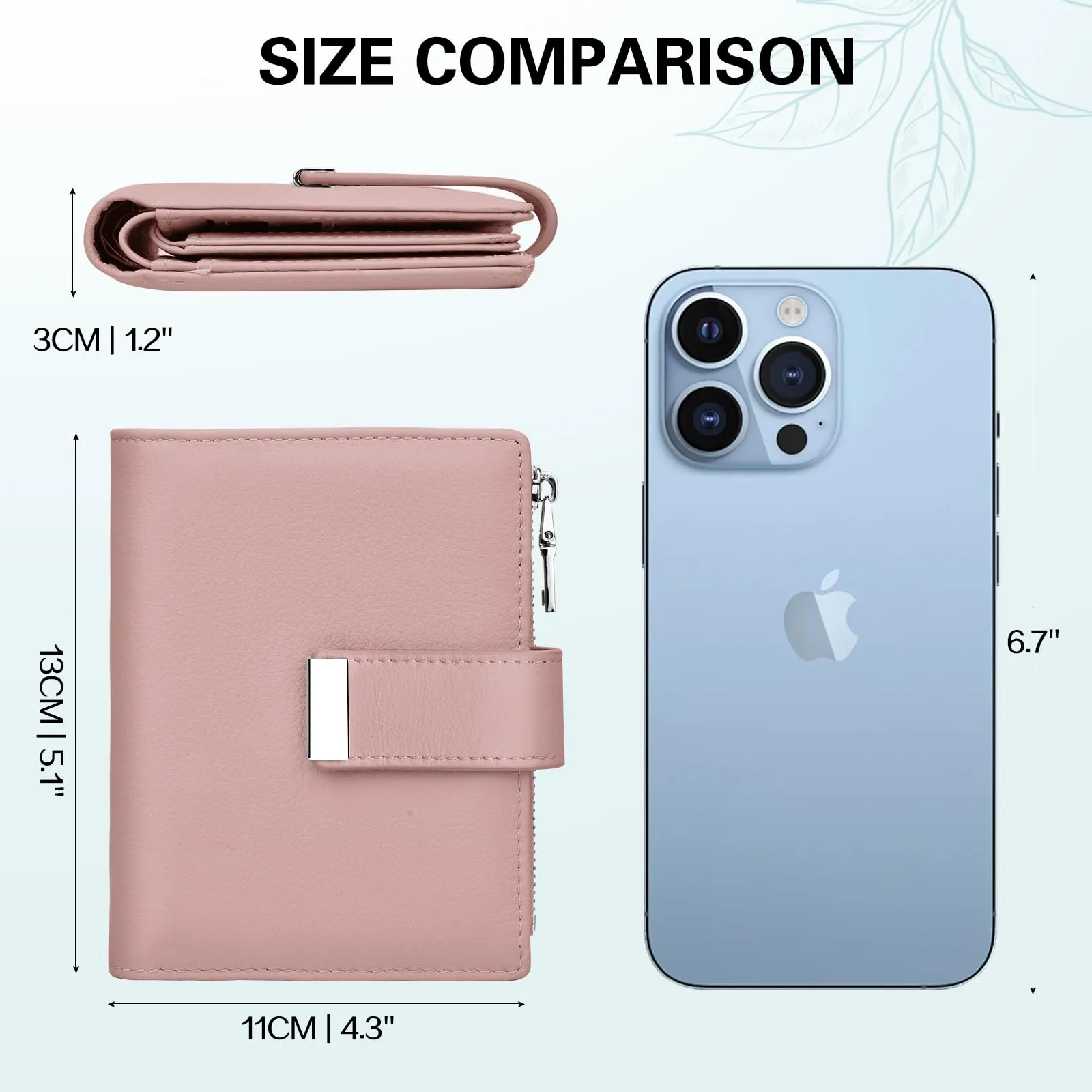 Faneam Portafoglio Donna Piccolo in Pelle Blocco RFID Portafoglio Portamonete con Cerniera e Doppio Scomparto per Contanti, 12 Scomparti per Carte (Rosa) - immagine 5