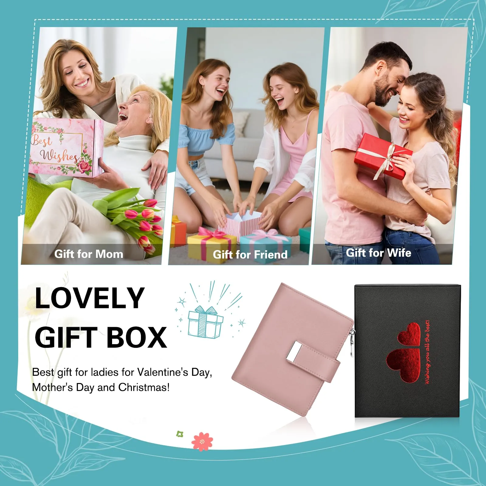 Faneam Portafoglio Donna Piccolo in Pelle Blocco RFID Portafoglio Portamonete con Cerniera e Doppio Scomparto per Contanti, 12 Scomparti per Carte (Rosa) - immagine 6