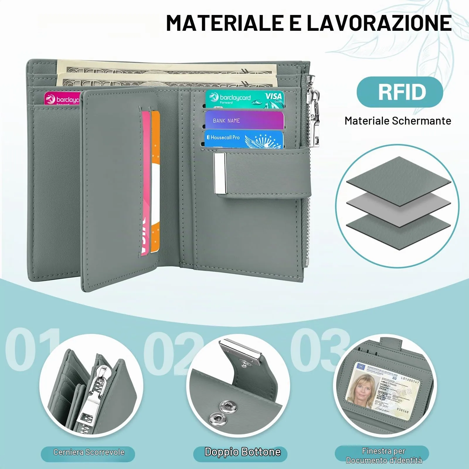 Faneam Cartera Pequeña Mujer de Piel, RFID, 12 Tarjetas y Caja Regalo - immagine 2