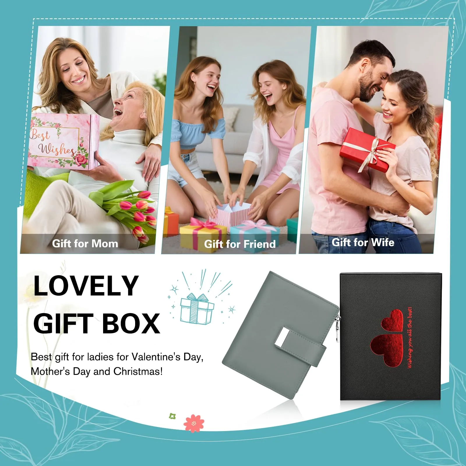 Faneam Cartera Pequeña Mujer de Piel, RFID, 12 Tarjetas y Caja Regalo - immagine 6