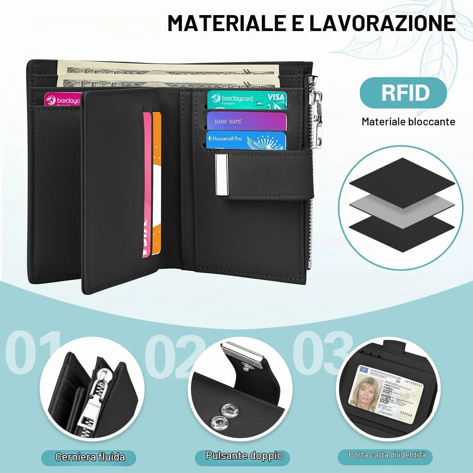 Faneam Cartera Pequeña Mujer de Piel, RFID, 12 Tarjetas y Caja Regalo - immagine 2