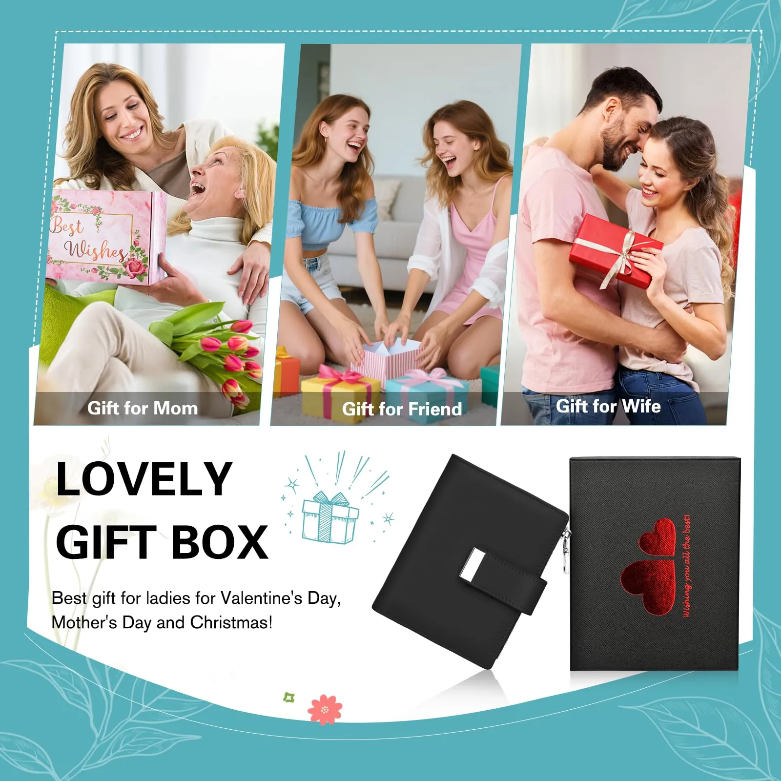 Faneam Cartera Pequeña Mujer de Piel, RFID, 12 Tarjetas y Caja Regalo - immagine 6
