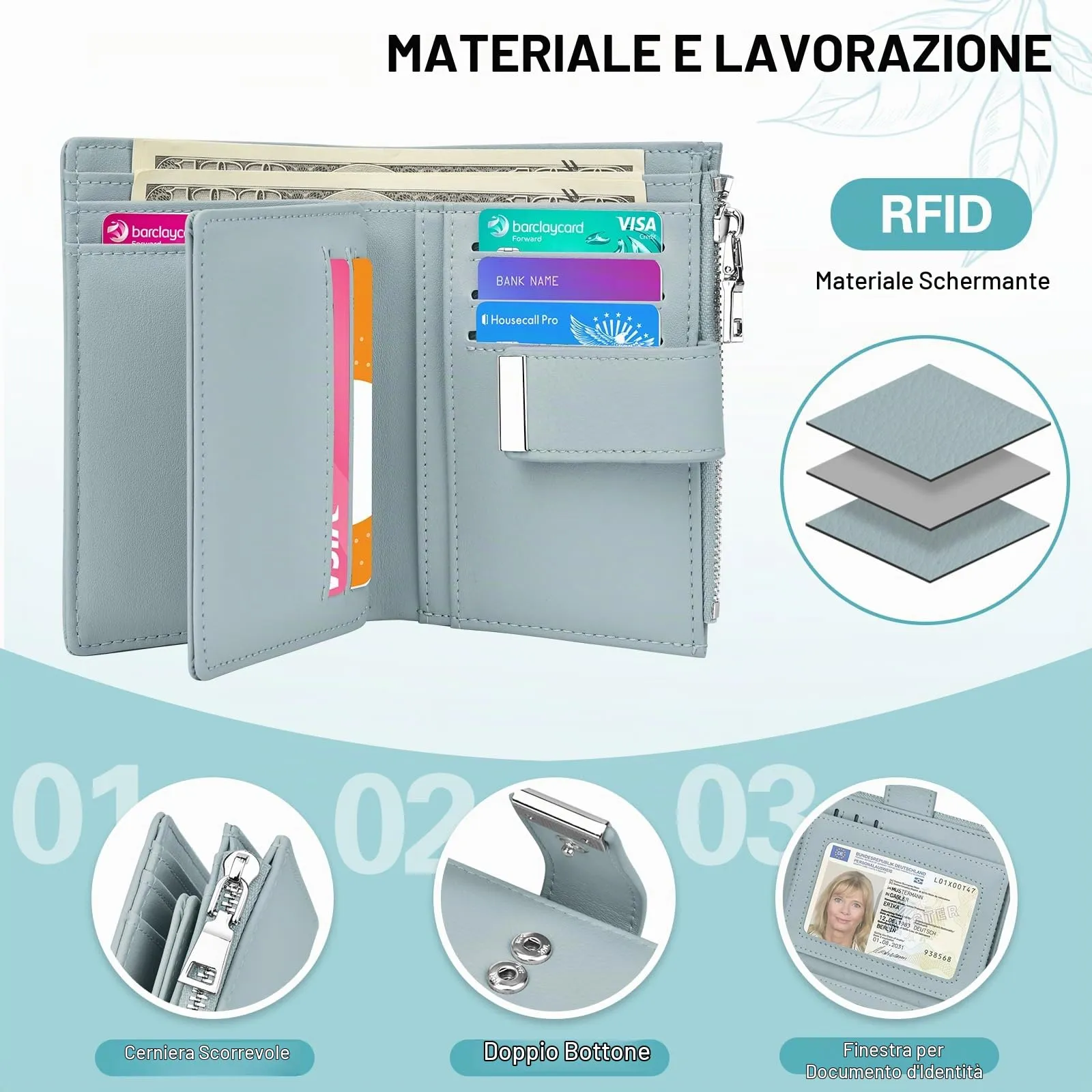 Faneam Cartera Pequeña Mujer de Piel, RFID, 12 Tarjetas y Caja Regalo - immagine 2