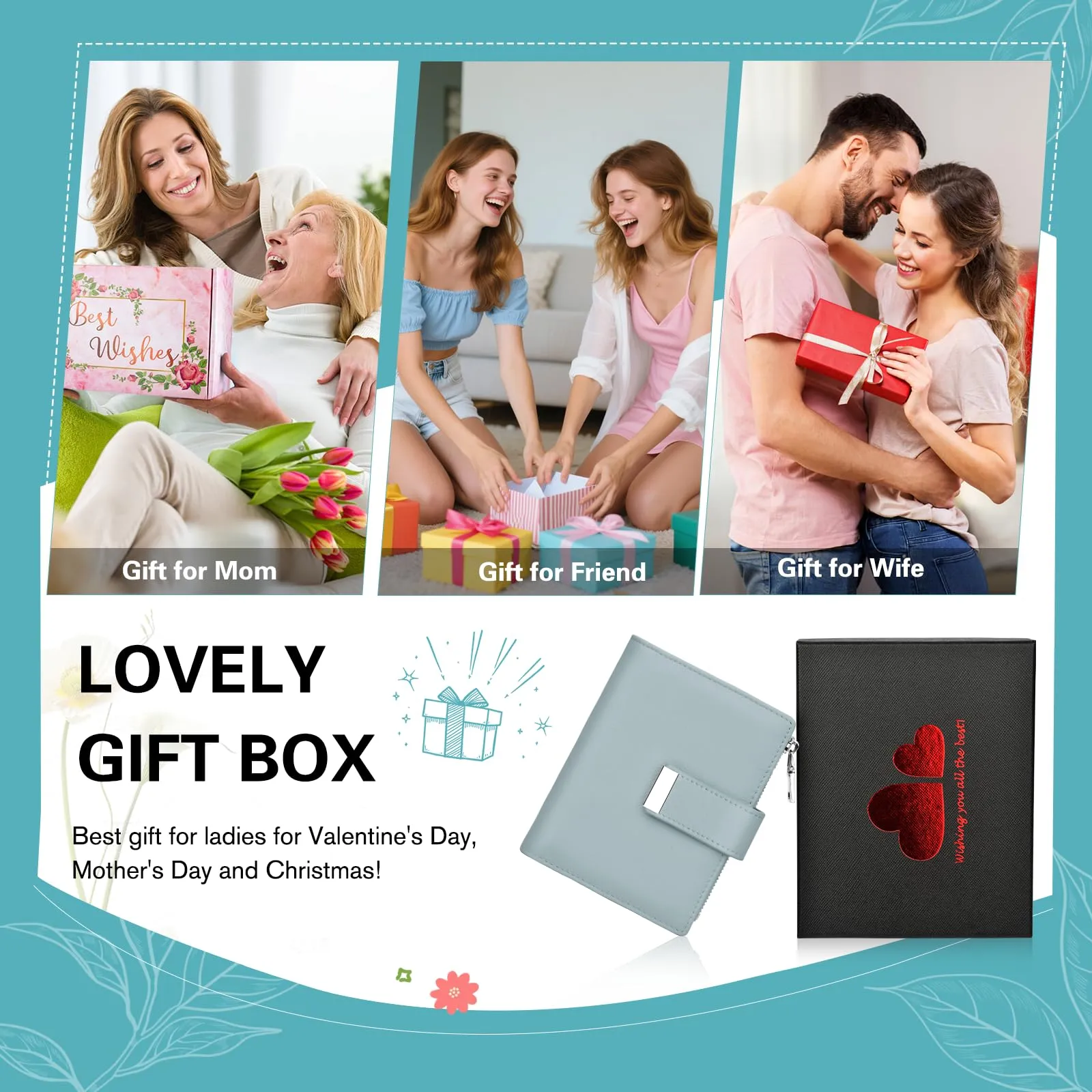 Faneam Cartera Pequeña Mujer de Piel, RFID, 12 Tarjetas y Caja Regalo - immagine 6