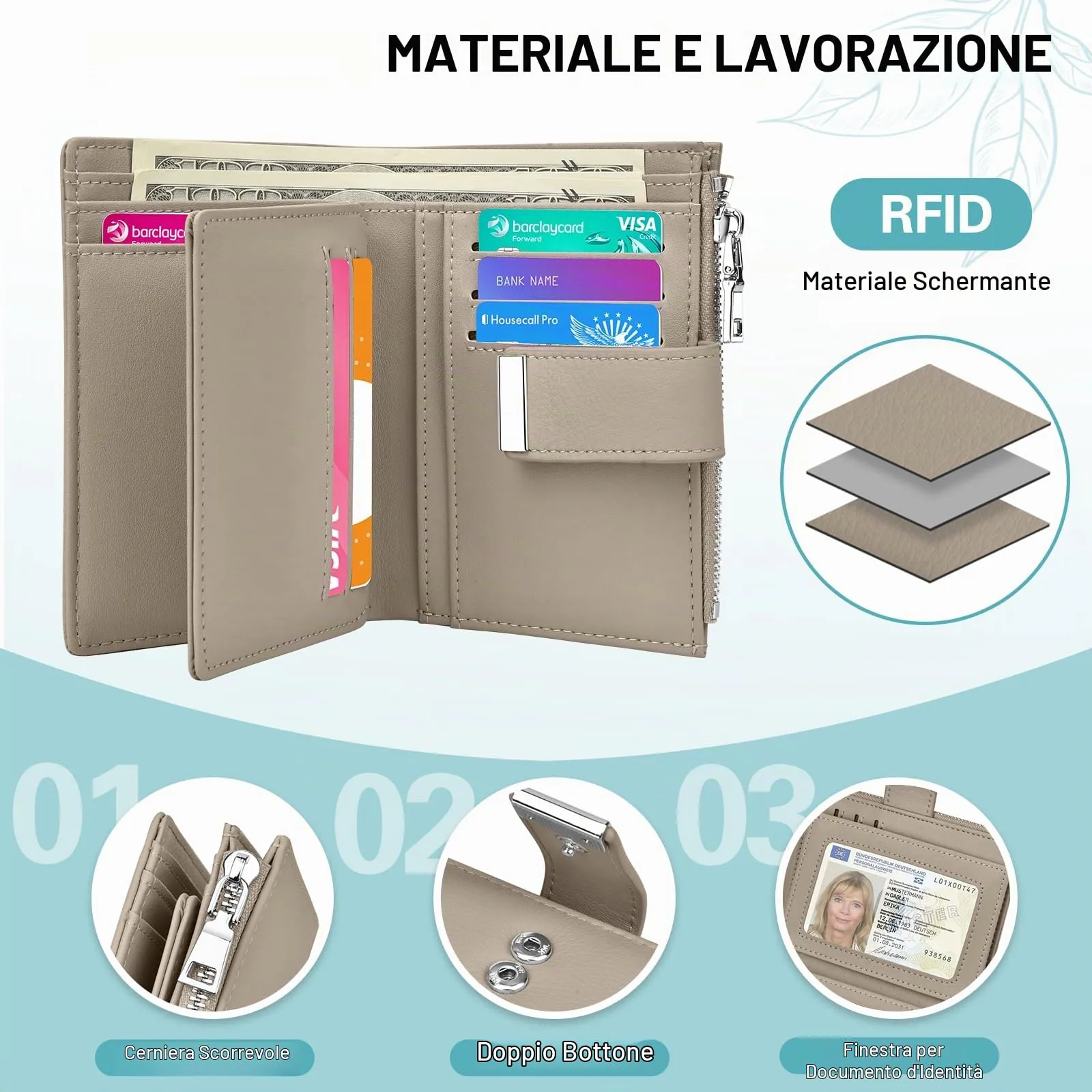 Faneam Cartera Pequeña Mujer de Piel, RFID, 12 Tarjetas y Caja Regalo - immagine 2