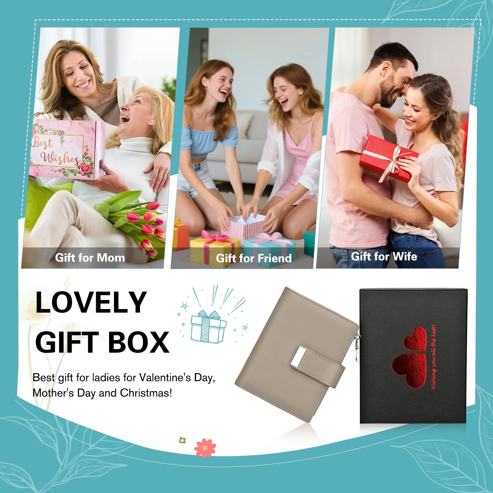Faneam Cartera Pequeña Mujer de Piel, RFID, 12 Tarjetas y Caja Regalo - immagine 6