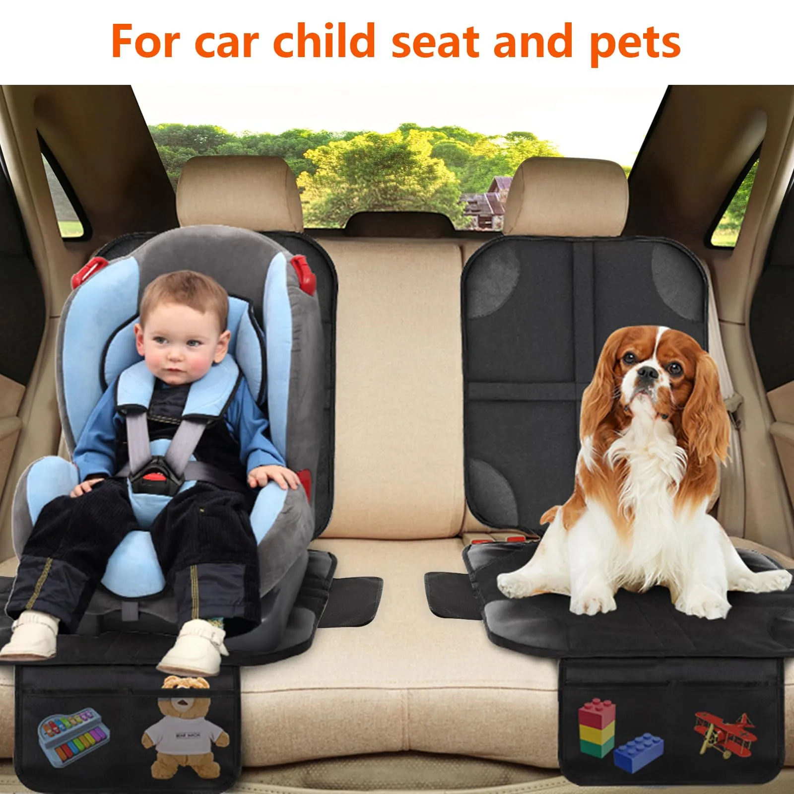 Cozary Protezione Sedile Auto – Impermeabile e Facile da Pulire, Protezione Sedile Posteriore per Seggiolino, Ovetto e Rialzo, con Tasche Portaoggetti - immagine 3