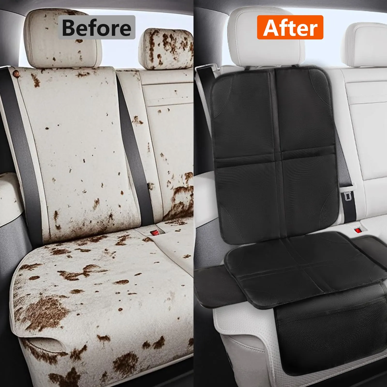 Cozary Protezione Sedile Auto – Impermeabile e Facile da Pulire, Protezione Sedile Posteriore per Seggiolino, Ovetto e Rialzo, con Tasche Portaoggetti - immagine 4