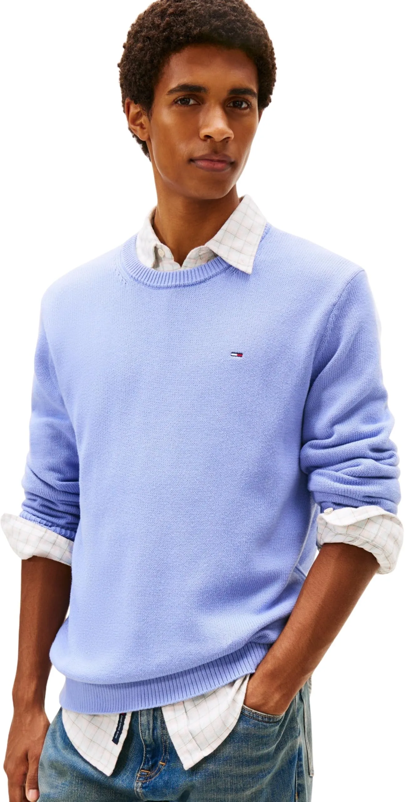 Tommy Jeans Uomo Pullover Sweater Slim Fit, Blu (Nordic Iris), S - immagine 1