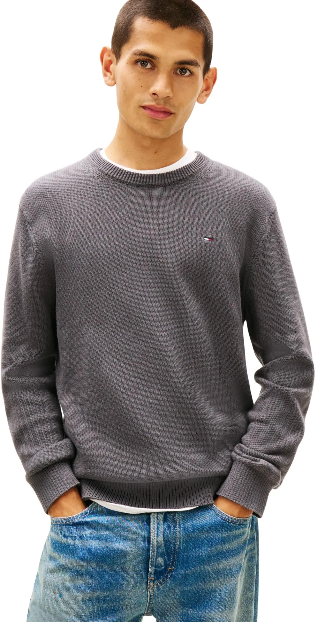 Tommy Jeans Uomo Pullover Sweater Slim Fit, Grigio (Washed Black), XS - immagine 1