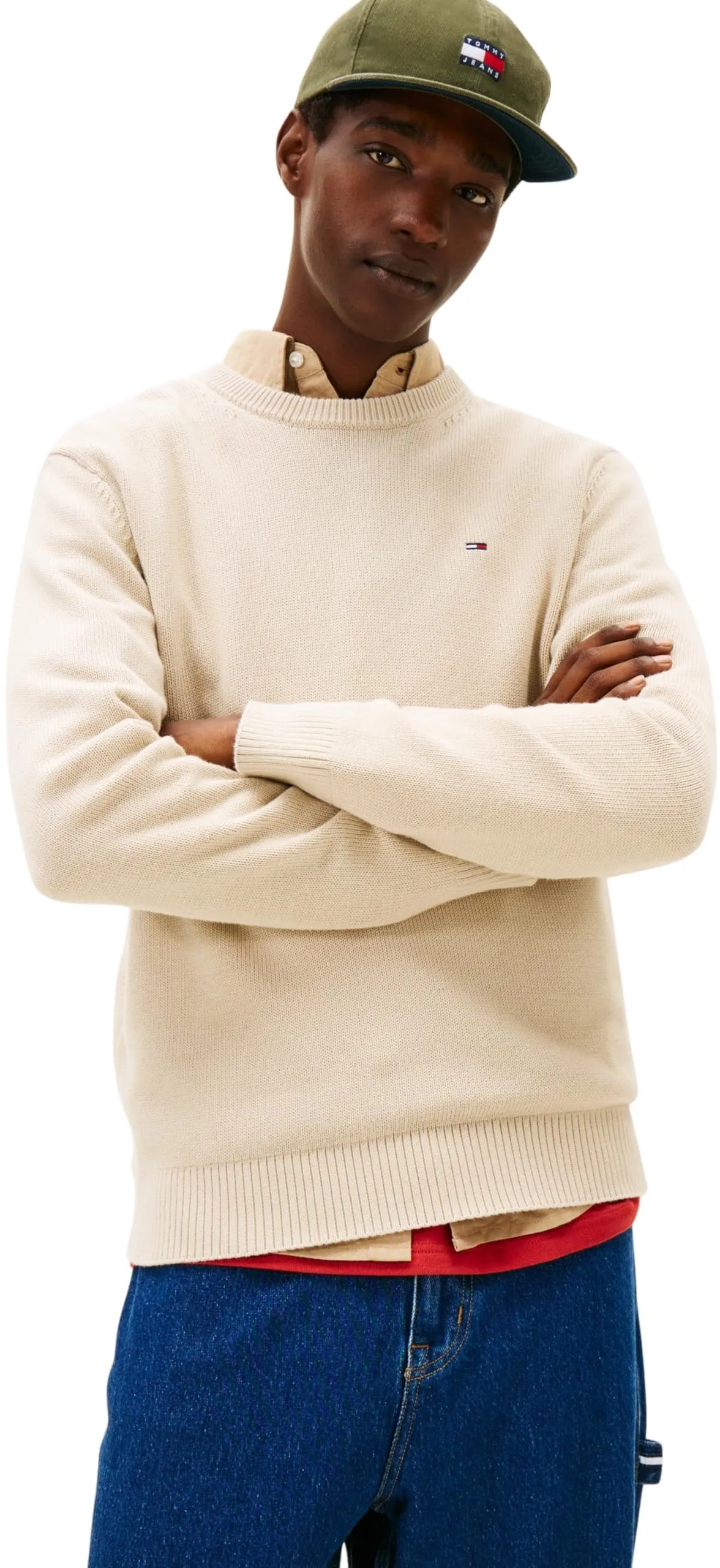 Tommy Jeans Uomo Pullover Sweater Slim Fit, Beige (Gulf Sand), L - immagine 1